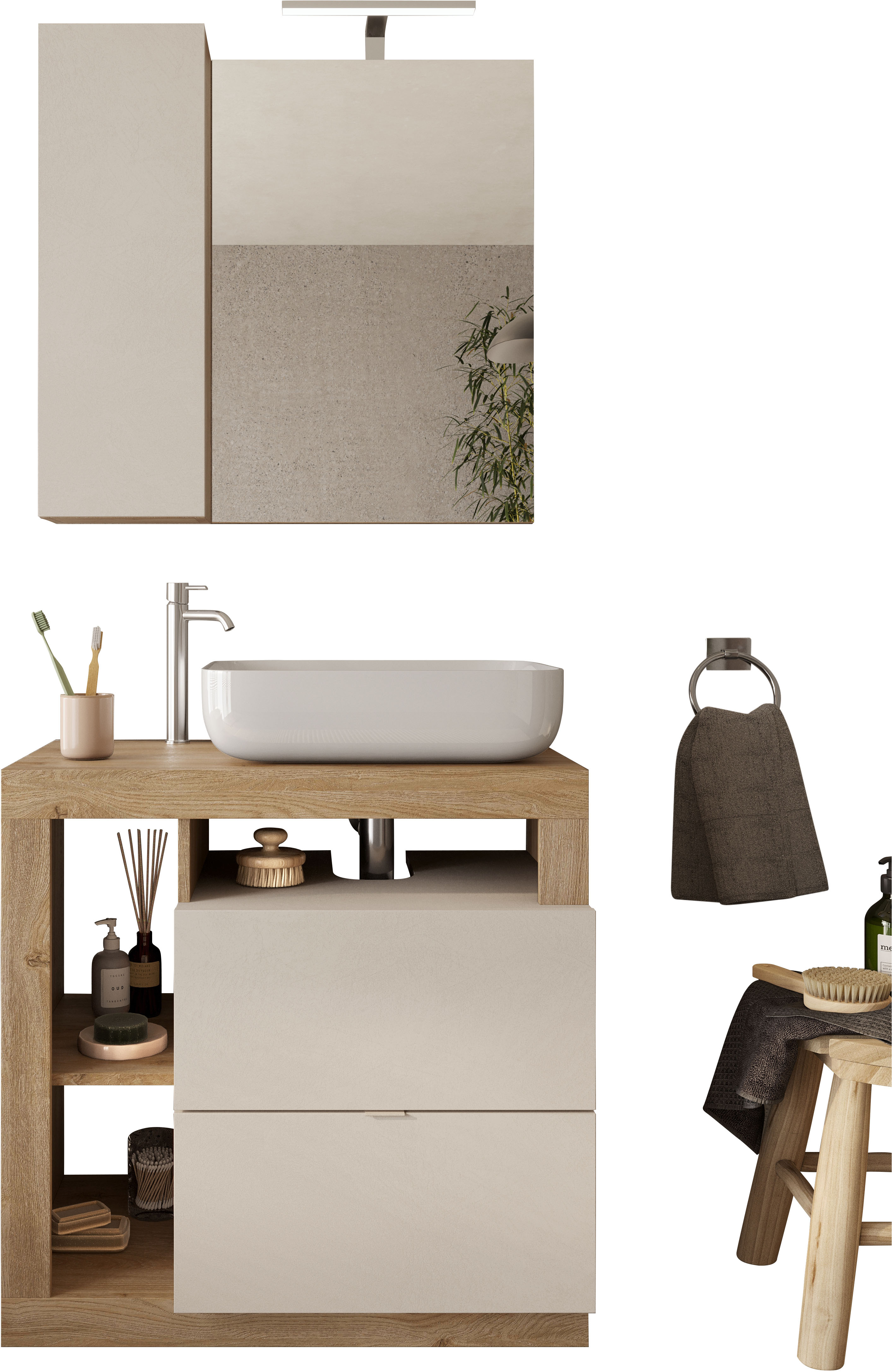 Badmöbel-Set WELLTIME, B:79cm H:190cm T:49cm, weiß, Holzwerkstoff, Kastenmöbel-Sets, "Hamburg, Badezimmerset 2tlg. Breite 79 cm, Badmöbel, Waschtisch