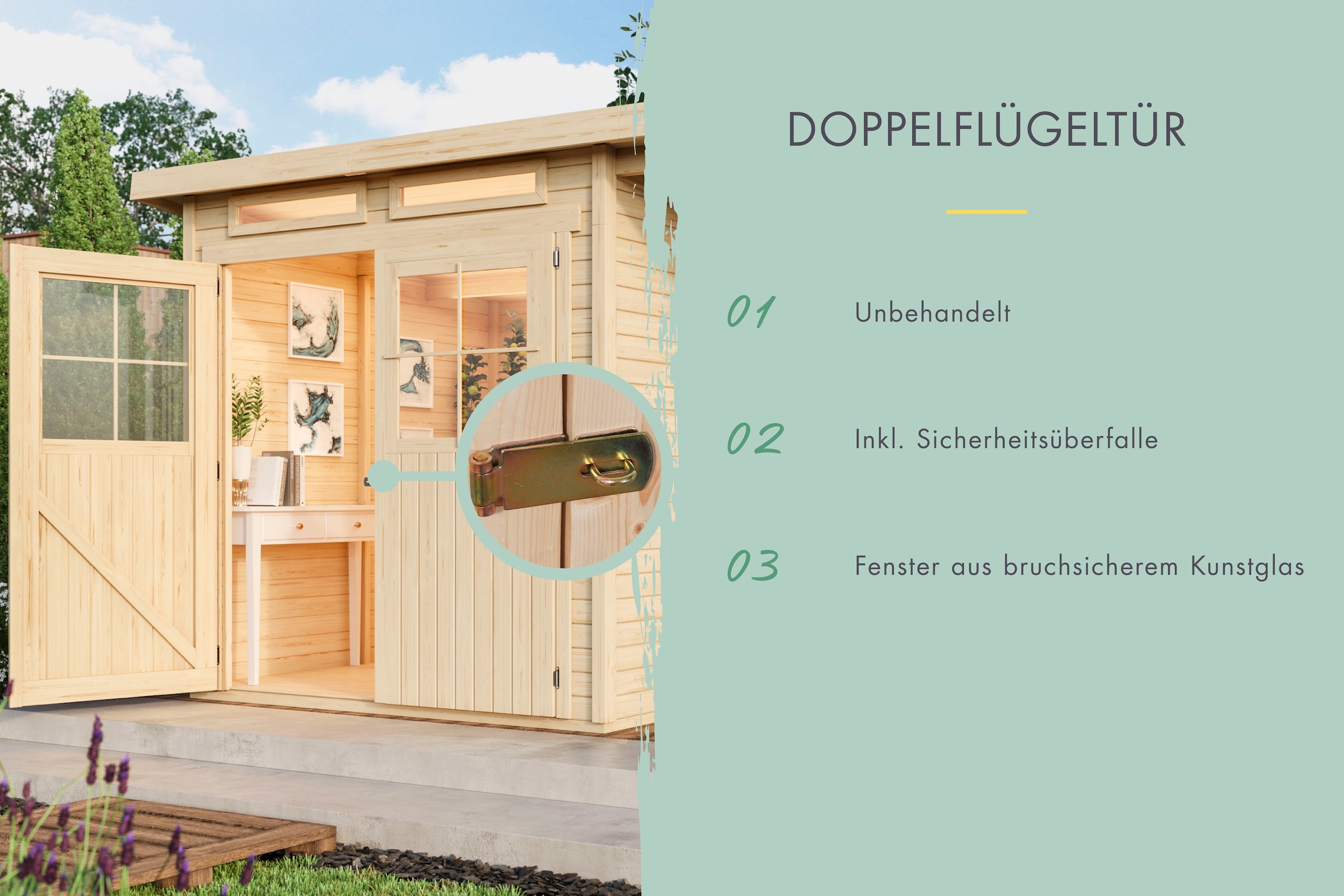 Karibu Gartenhaus »"Schiefenberg 7" naturbelassen«, aus hochwertiger nordischer Fichte mit wasserabweisender Profilierung