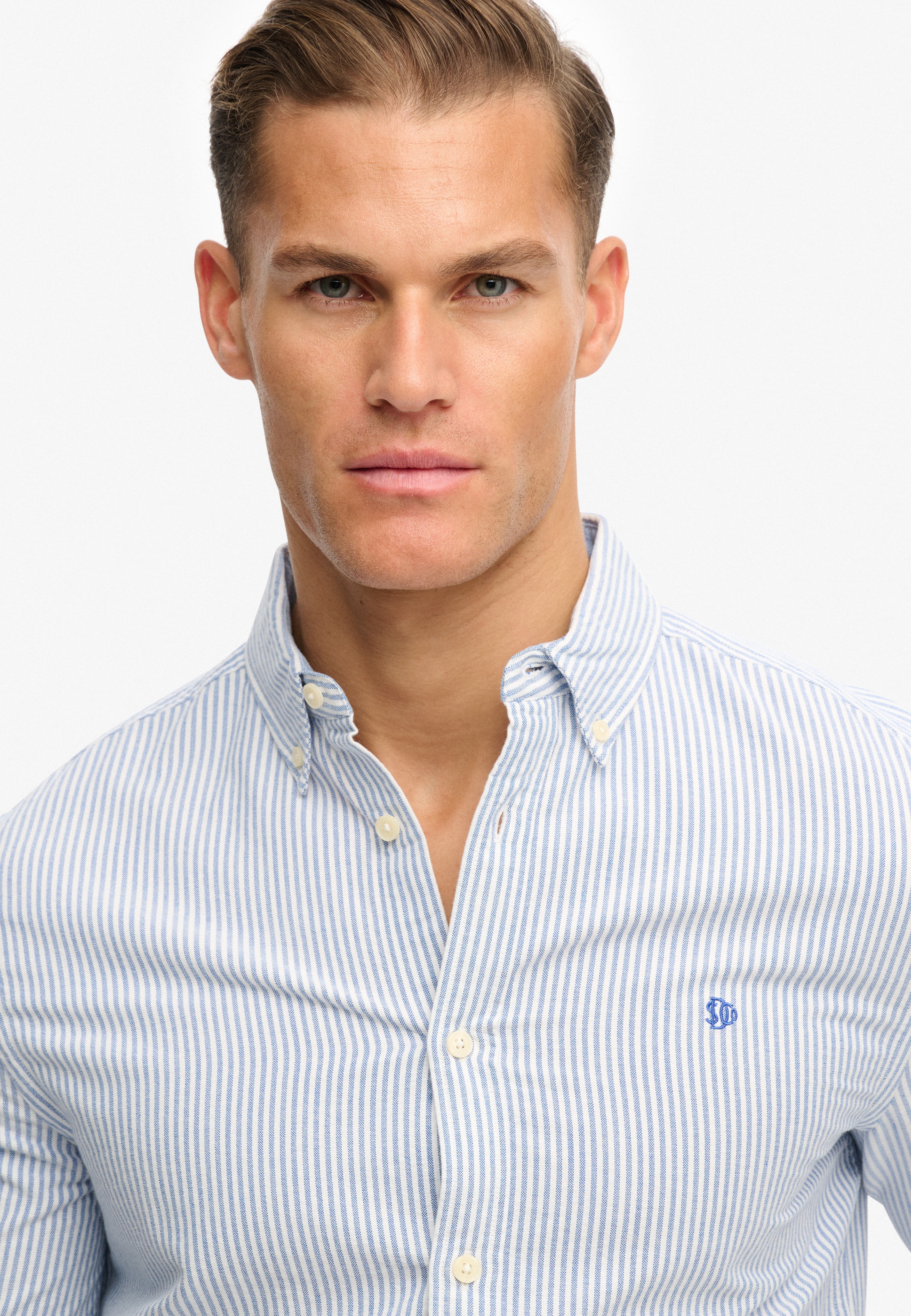 Superdry Chemise à Manches Longues Preppy Oxford Azure Blue Chalk Stripe L Homme 3