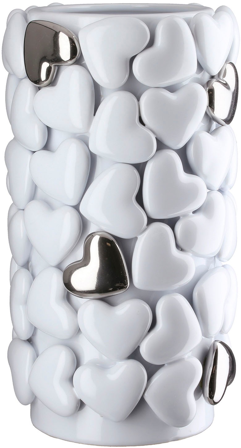 GILDE Tischvase "Vase zylindrisch Hearts weiß H. 31,5 cm" günstig online kaufen