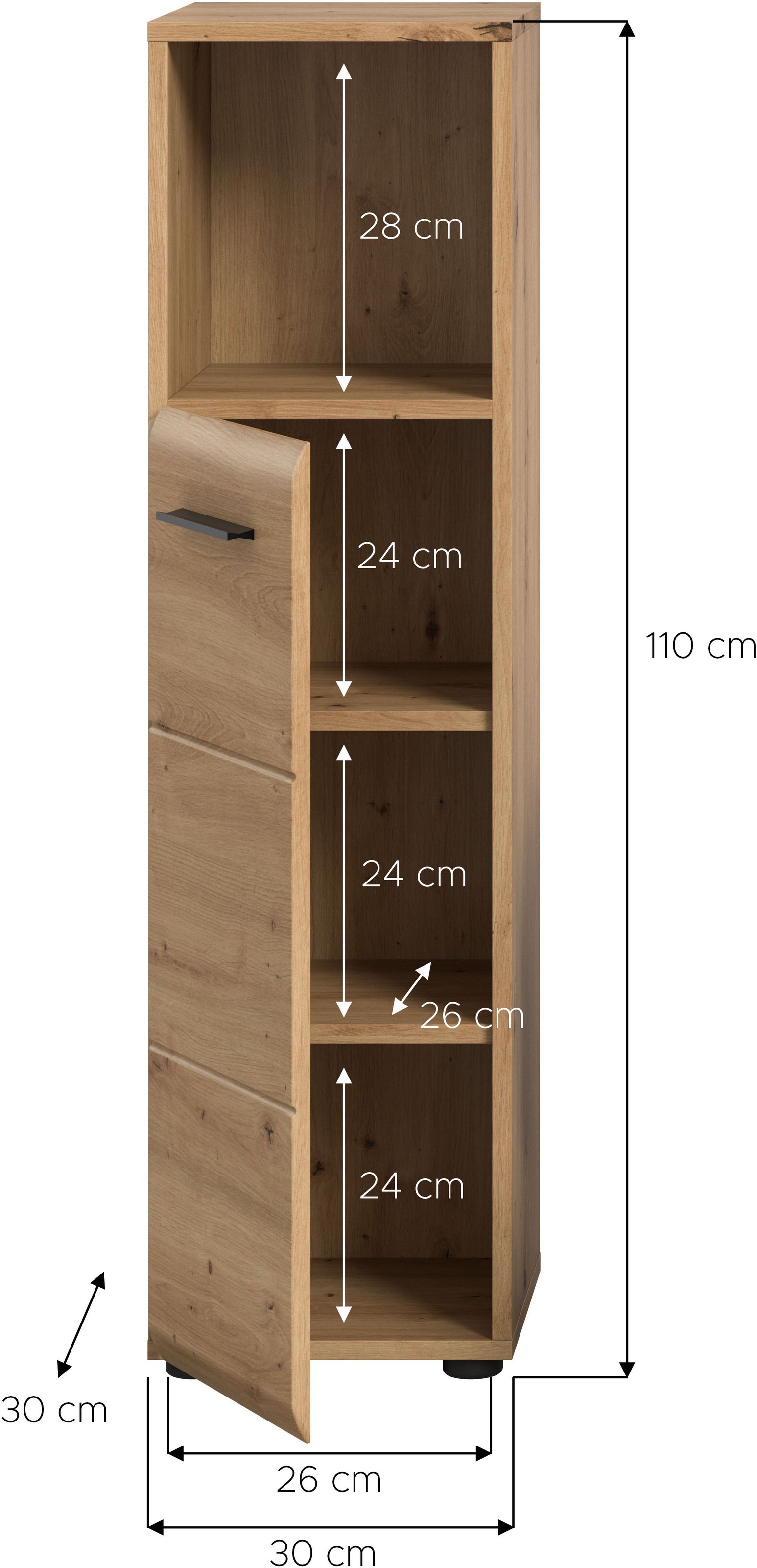 INOSIGN Stauraumschrank »FLORENZ, TOPSELLER!, Höhe 110 cm, 1 Tür, 2 Fachböden, 1 offenes Fach«, (1 St.), Florenz, Midischrank, 110 cm hoch, Artisan Oak NB, 4 Fächer