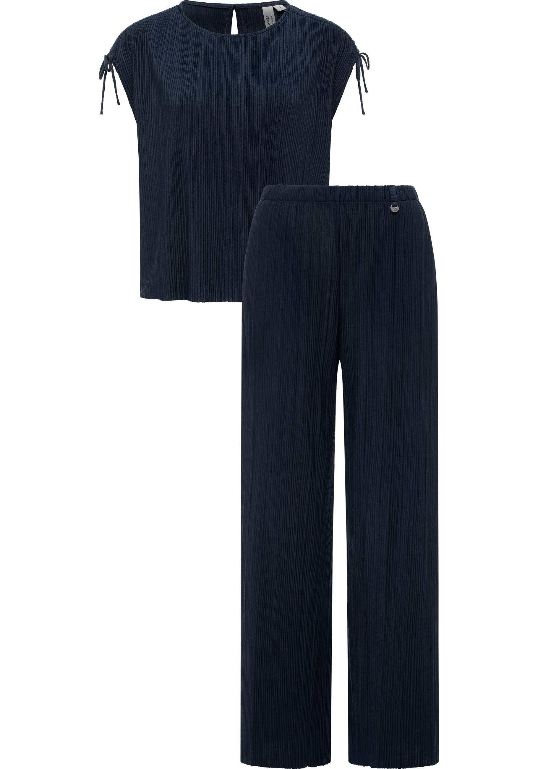 Blusenshirt RAGWEAR "Verllen Set YOUMODO", Damen, Gr. L (40), navy, Material: 65% Polyester, 35% Viskose, Basic, weit lang, Rundhals, weit Rollsaum, Shirts Blusenshirt, Set aus langer Hose und T-Shirt