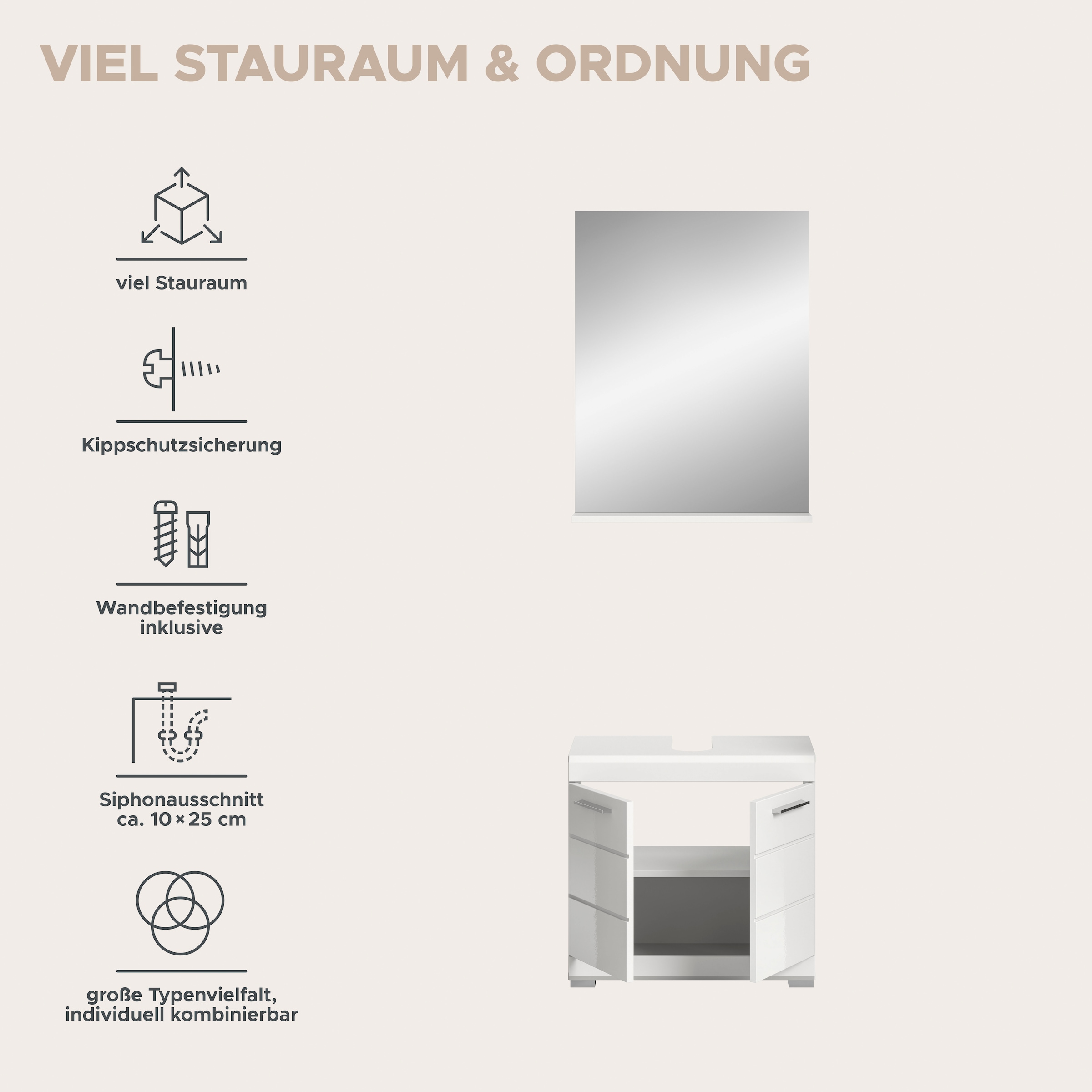 welltime Badmöbel-Set »Siena, 2 teilig, bestehend aus: Waschbeckenunterschrank, Spiegel« Set, TOPSELLER!, 2 Stk. tlg.
