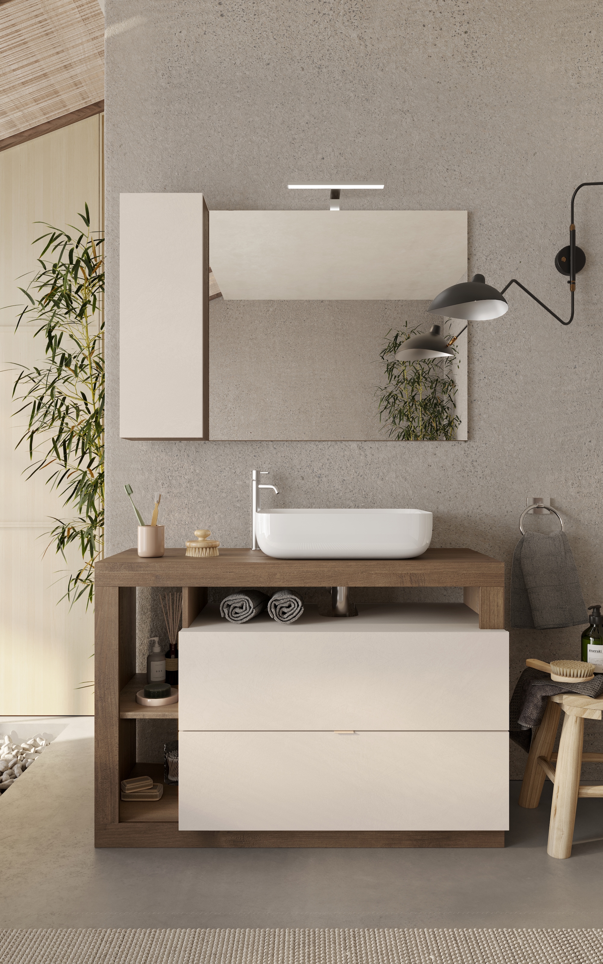 welltime Badmöbel-Set »Hamburg, Badezimmerset 2tlg. Breite 110 cm, Badmöbel, Waschtisch inkl.«, (Spar-Set, 2 St.), Waschbecken, Spiegelschrank mit LED Aufbauleuchte, Soft-Close-Funktion