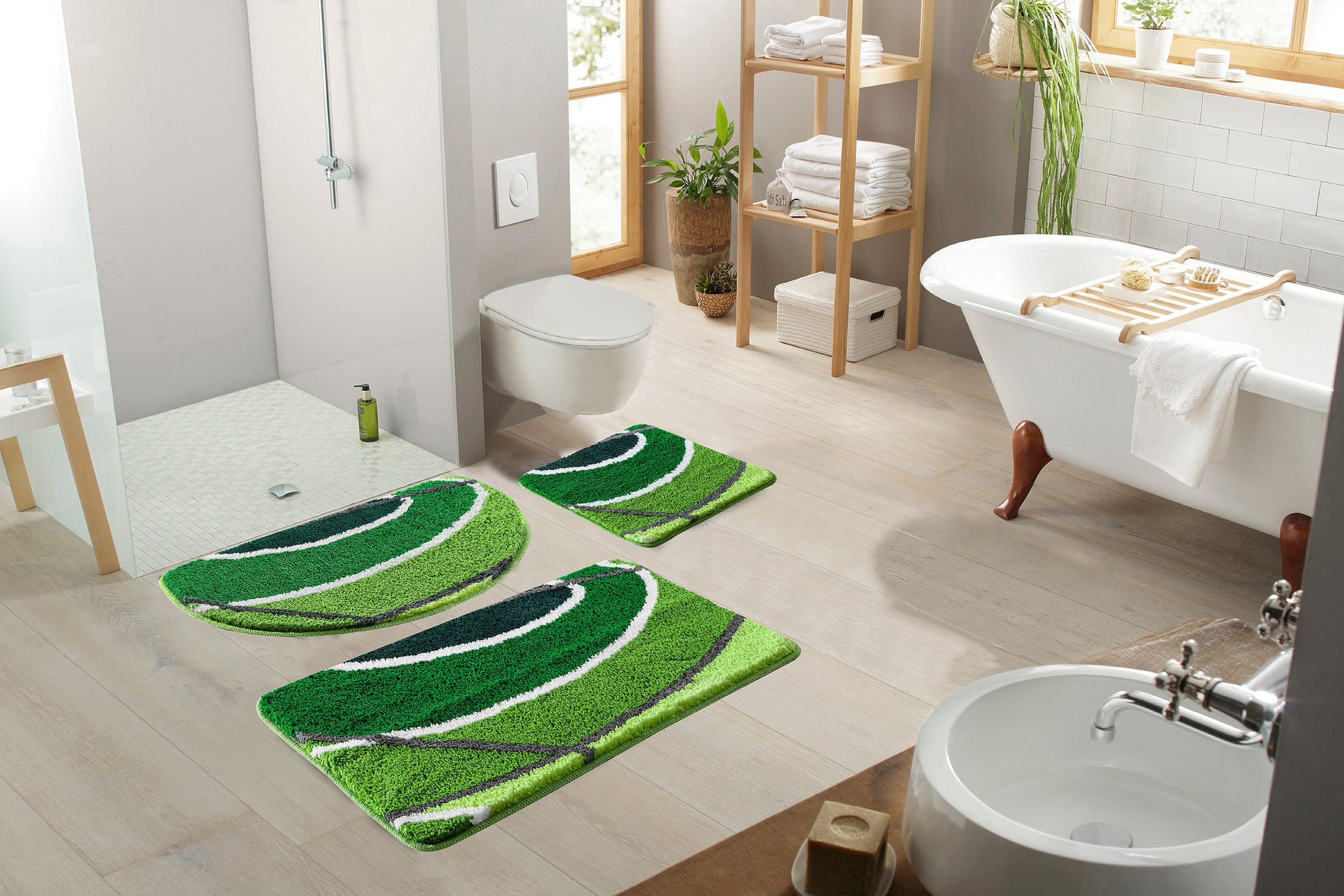 my home Badematte »Juna mit Muster, Badvorleger, Badezimmer Teppich, Duschvorleger«, rutschhemmend beschichtet, strapazierfähig, besonders weich, Design, Badematten, Badteppich