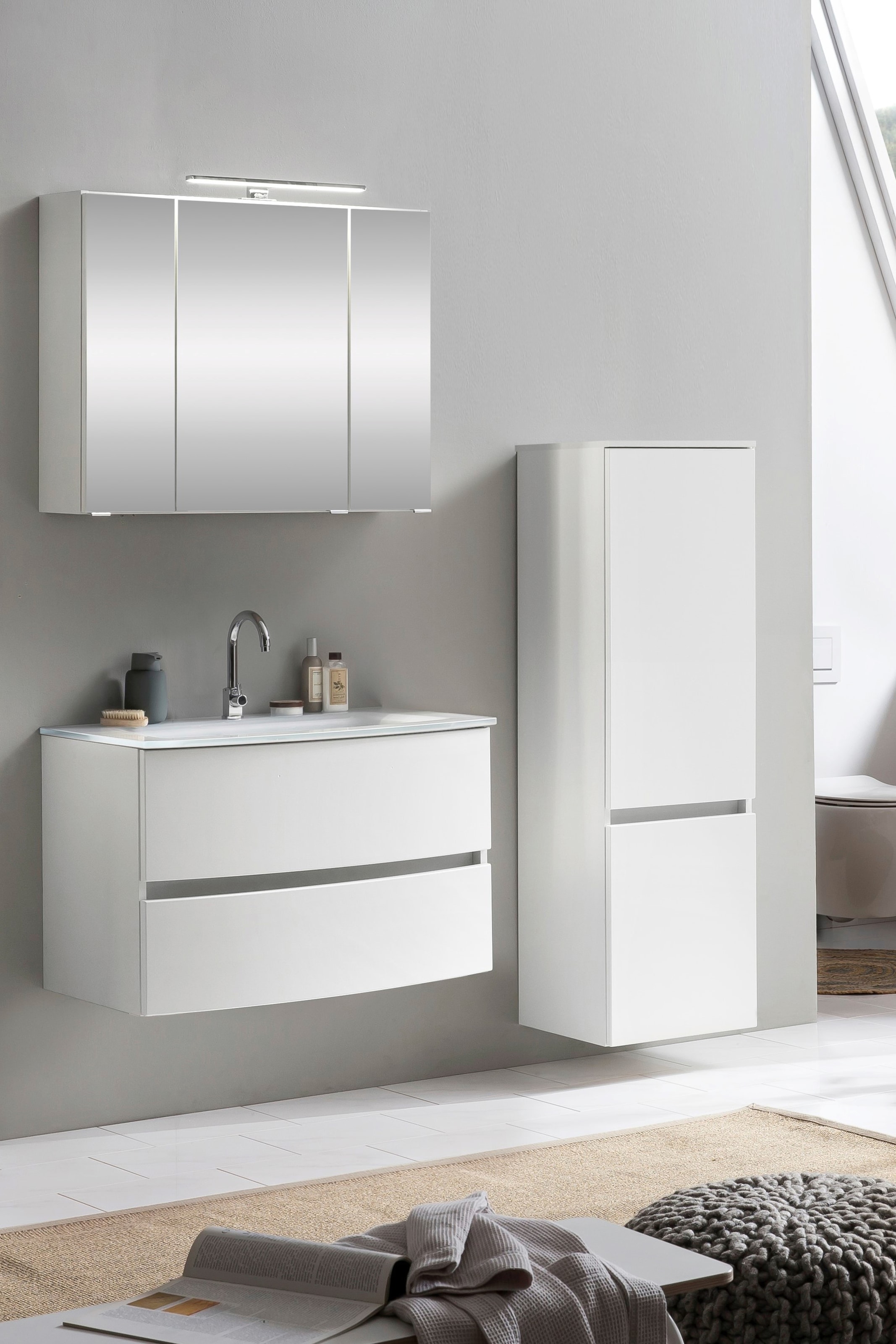 welltime Badezimmer-Set »Kaunas«, (Set, 3 St.), bestehend aus Waschtisch-Set mit Midischrank, Breite 120 cm