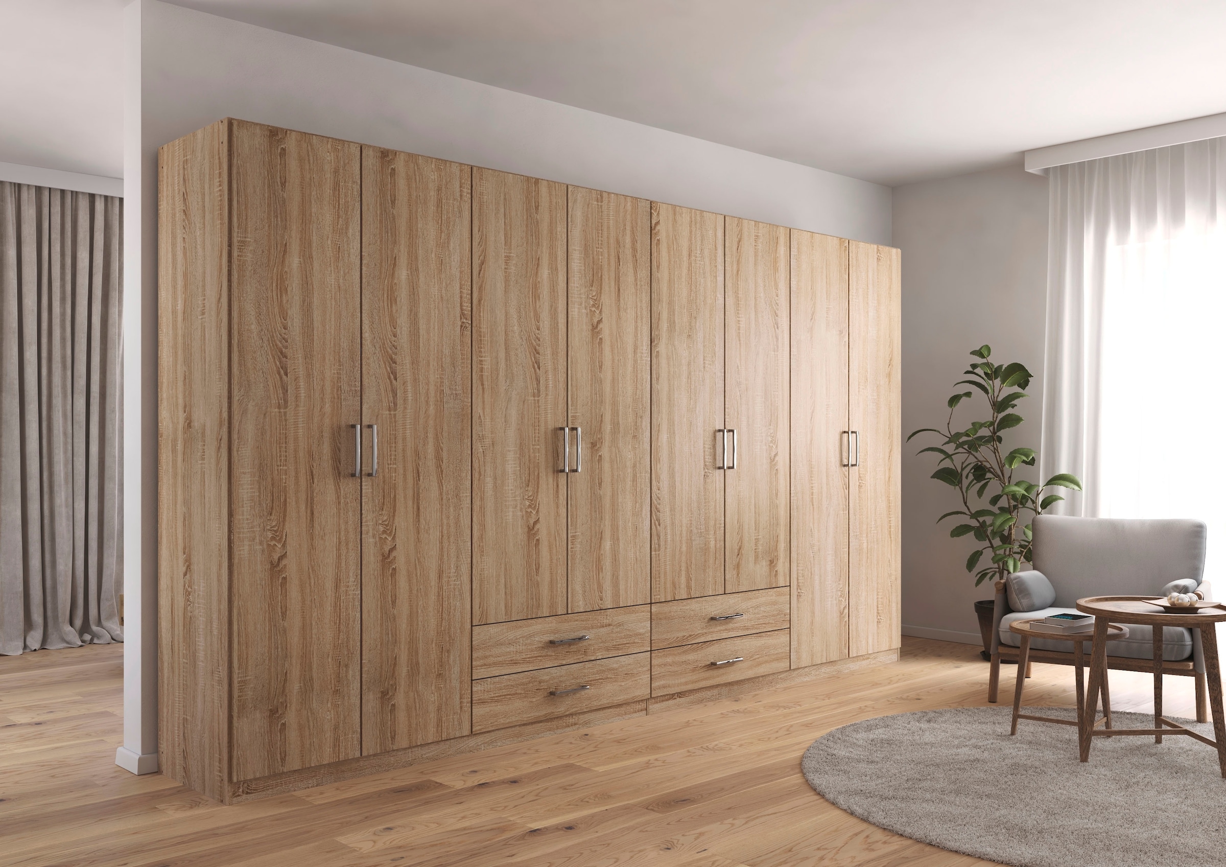 rauch Drehtürenschrank "Kleiderschrank Garderobe GAMMA Breiten 360 cm" in 3 Ausstattungen BASIC/CLASSIC/PREMIUM (inkl. SOFT-CLOSE-Funktion), mit Schubladen, verschiedene Griff-Varianten TOPSELLER MADE IN GERMANY
