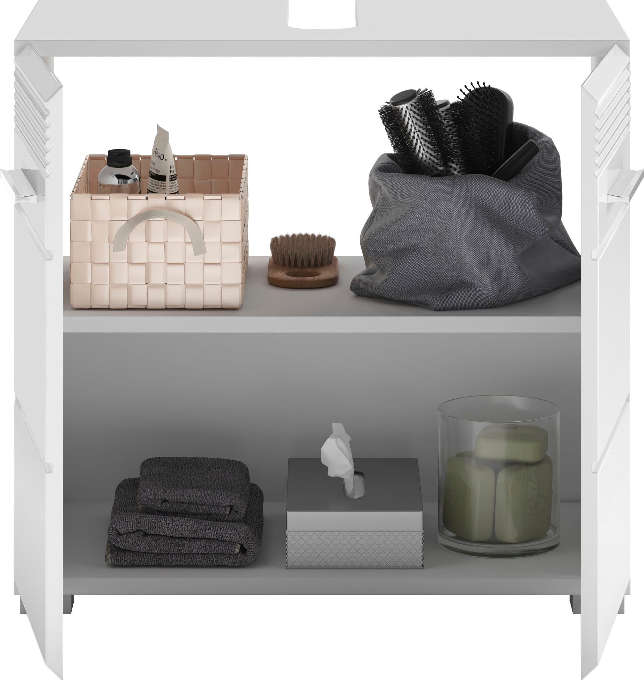 INOSIGN Badmöbel-Set »Malmö, 2 teilig, inklusive LED Beleuchtung, bestehend aus:«, (Set, 2 St.), Waschbeckenunterschrank, Spiegelschrank, LED Badaufsatzleuchte