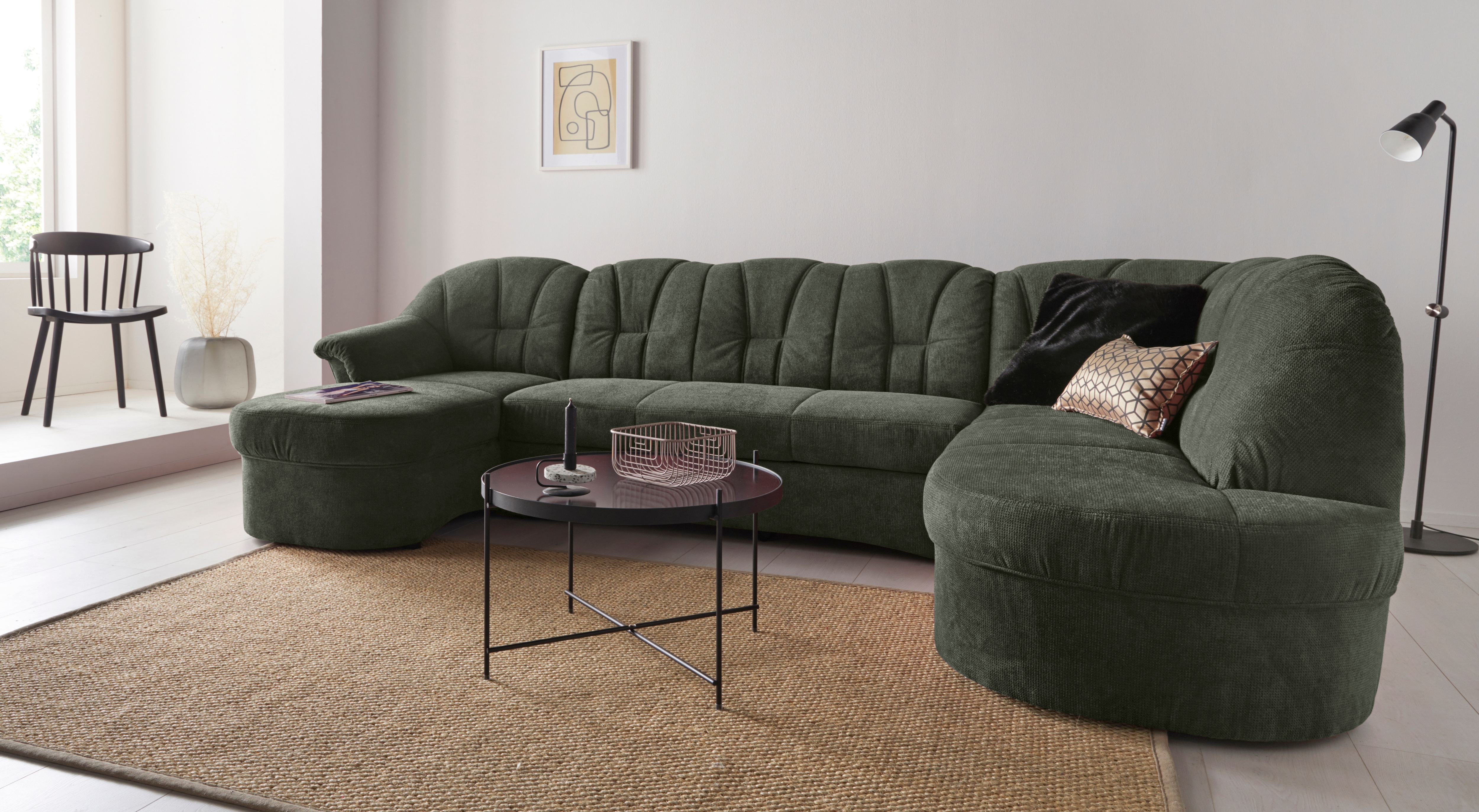 DOMO collection Wohnlandschaft "Papenburg elegand & zeitlos, viel Platz, Breite 297cm, U-Form" in großer Farbvielfalt, wahlweise Bettfunktion, frei im Raum stellbar