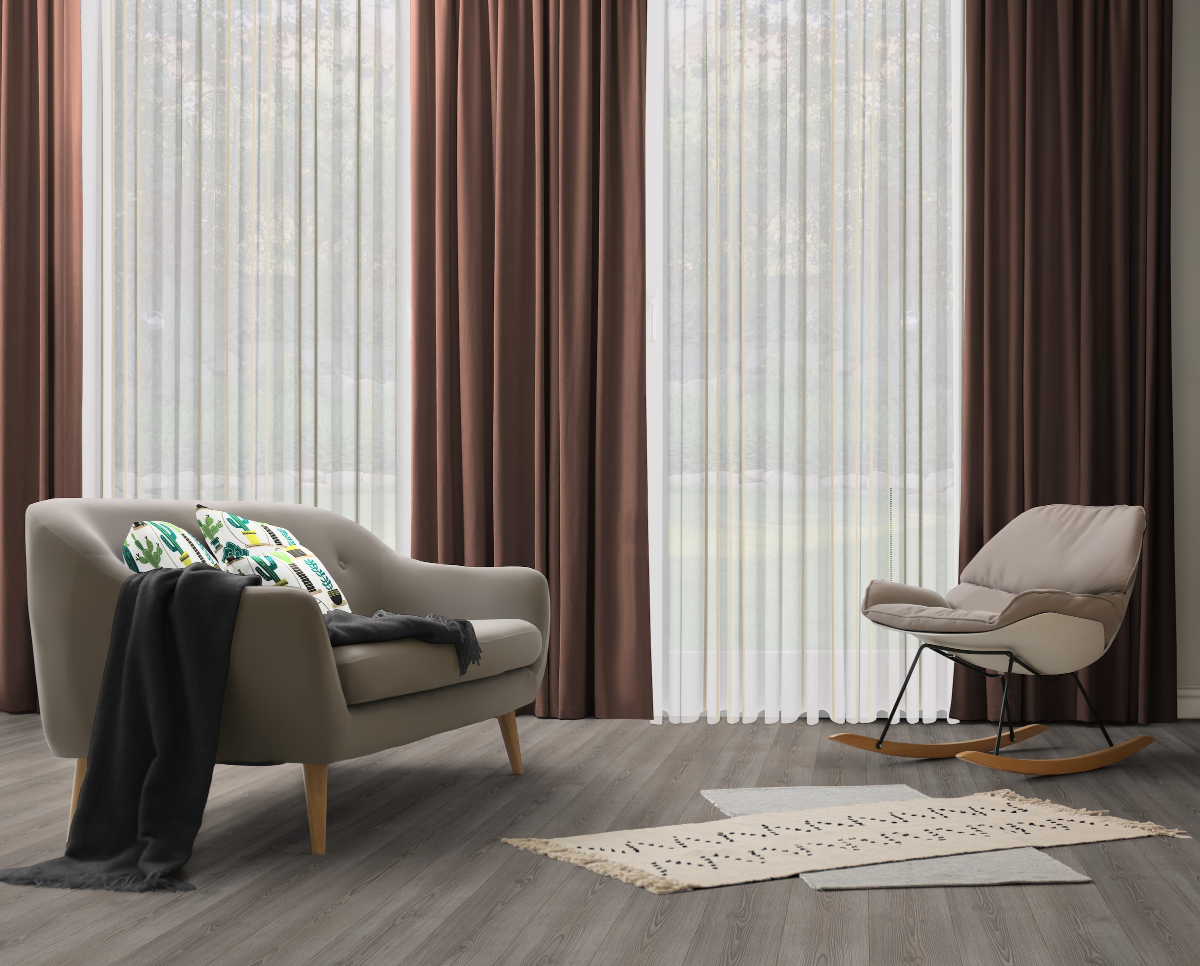 Vorhang WIRTH, B:142cm H:335cm, braun, Polyester, Wohnzimmer, Gardinen, "Dim out", nach Maß