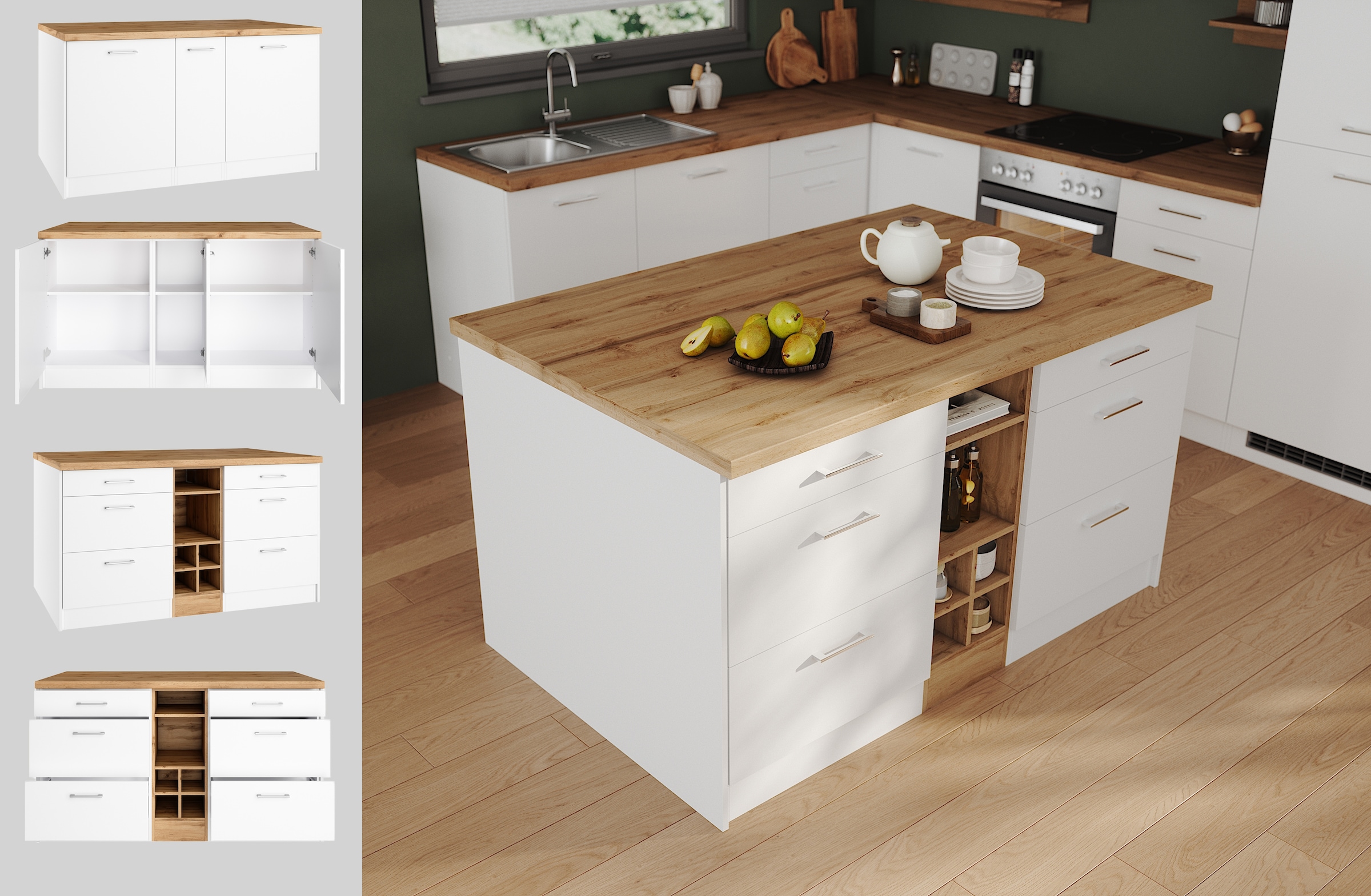 KOCHSTATION Kücheninsel »KS-Milan«, Stellmaß 153/100 cm, viel Stauraum, Lebensmittelpunkt: Küche