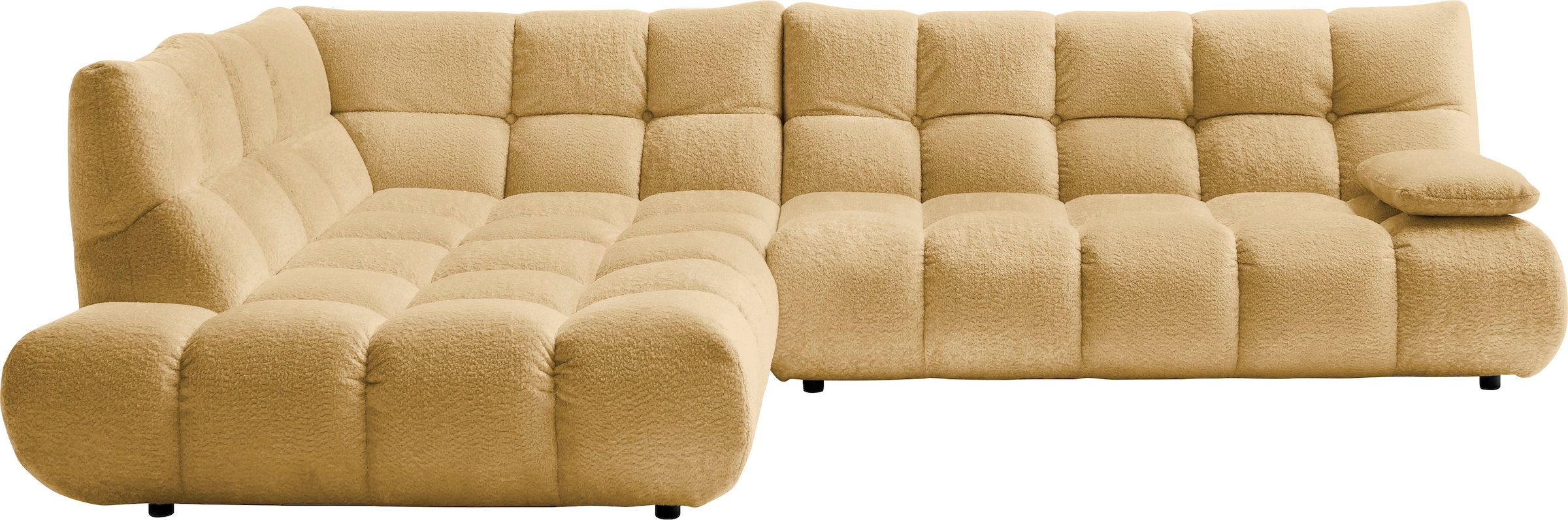 Home affaire Ecksofa "Cozy Bubble, mit klappbarer Armlehne, Breite 324 cm" mit eleganter Steppung, Rundumbezug & weicher Polsterung