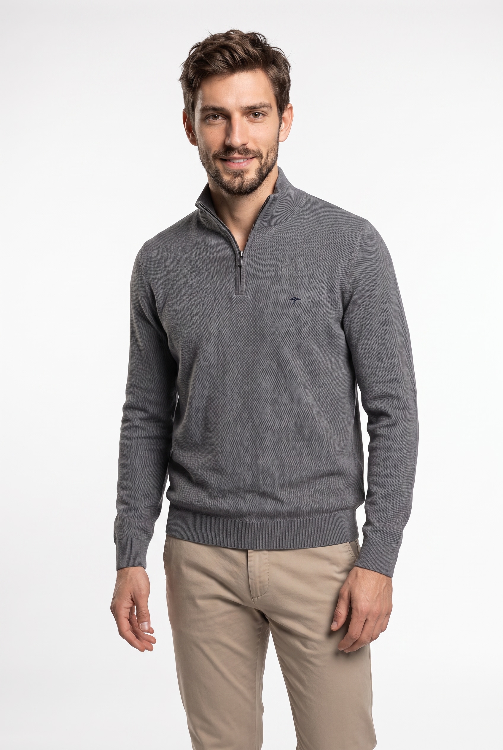 FYNCH-HATTON Troyer aus reiner Baumwolle, mit Logo-Stickerei, Regular Fit