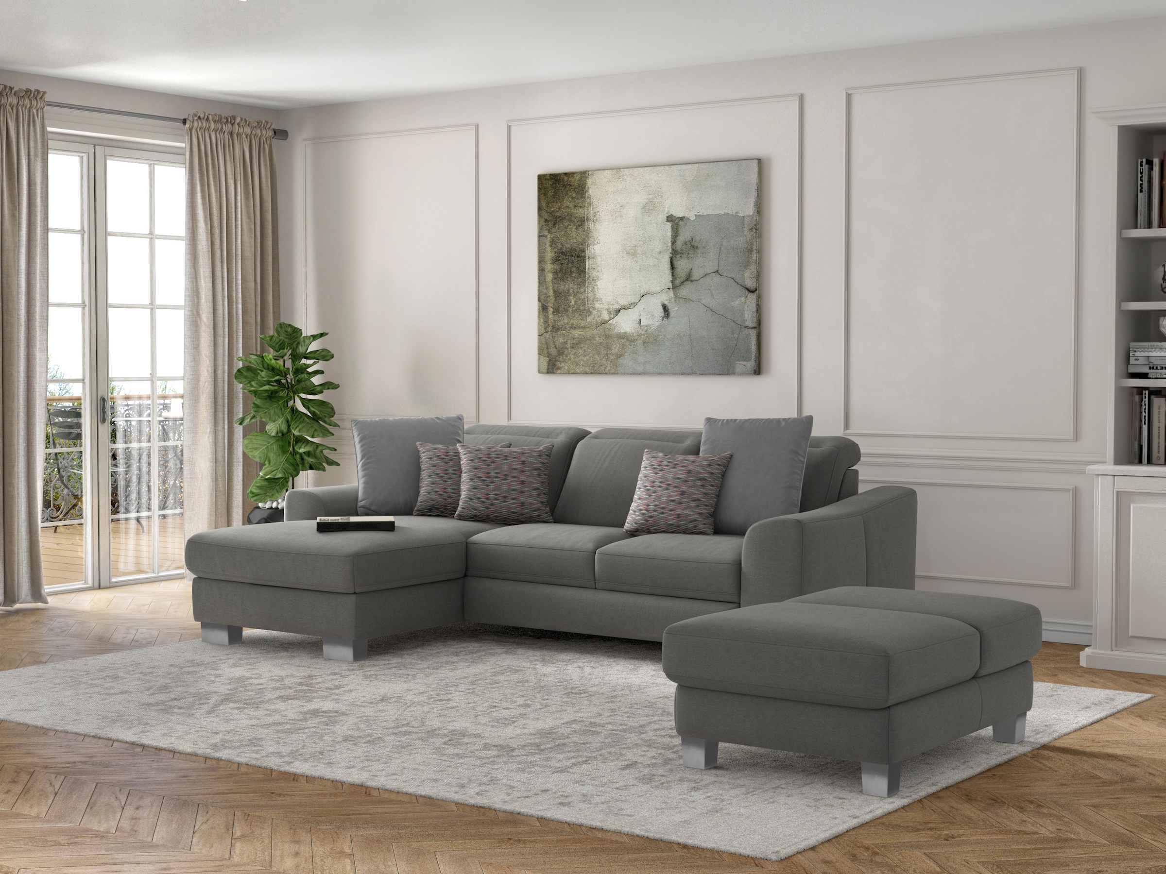 sit&more Ecksofa "Dundee L-Form" mit Federkern und Edelstahlfüßen, wahlweise mit Kopfteilverstellung