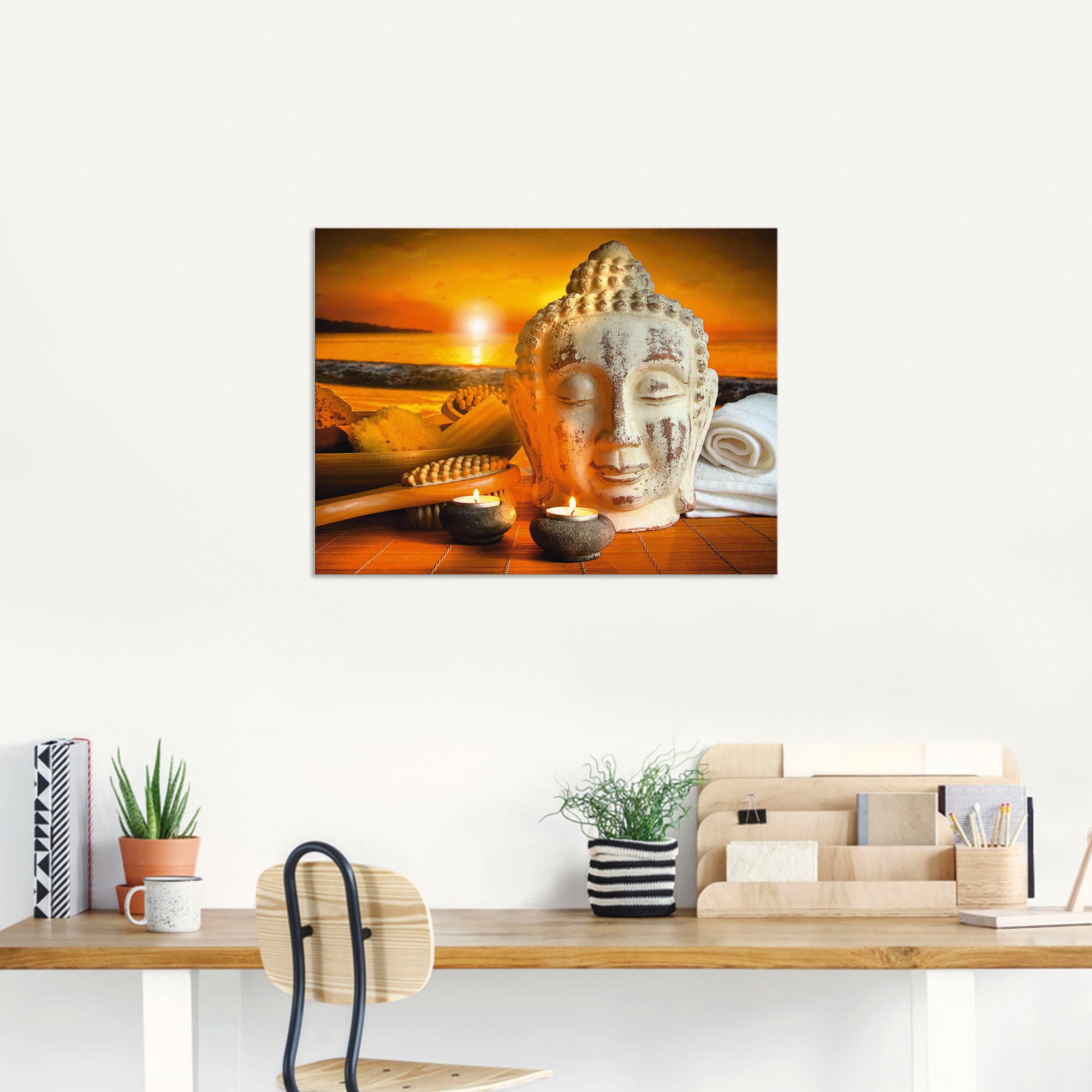 Artland Wandbild »Bad-Zubehör mit Buddha-Statue«, Religion, (1 St.), als Alubild, Outdoorbild, Leinwandbild, Wandaufkleber, versch. Größen
