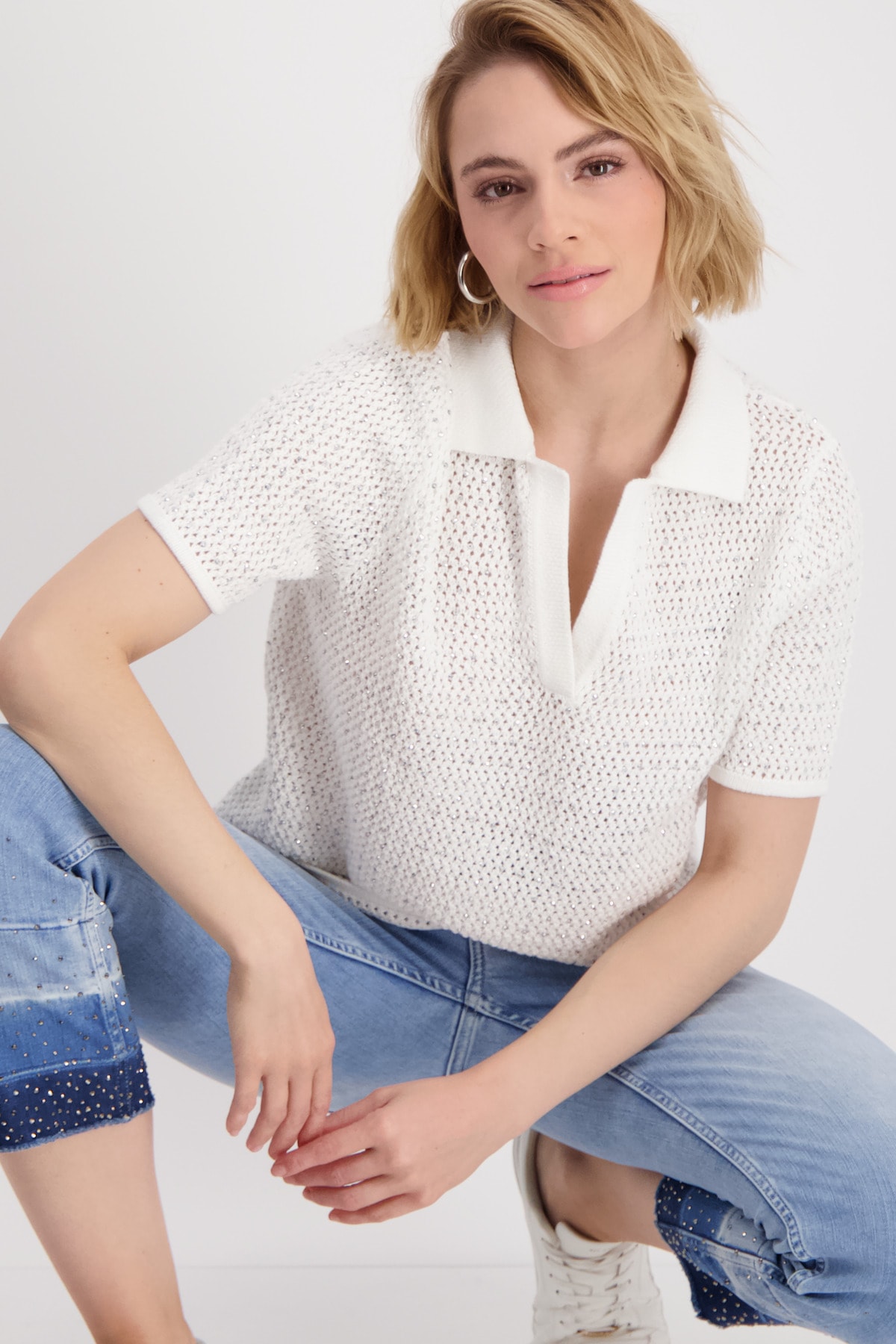 Monari Polokragenpullover »Pullover Polo Nieten«, Mit Rundhalsausschnitt