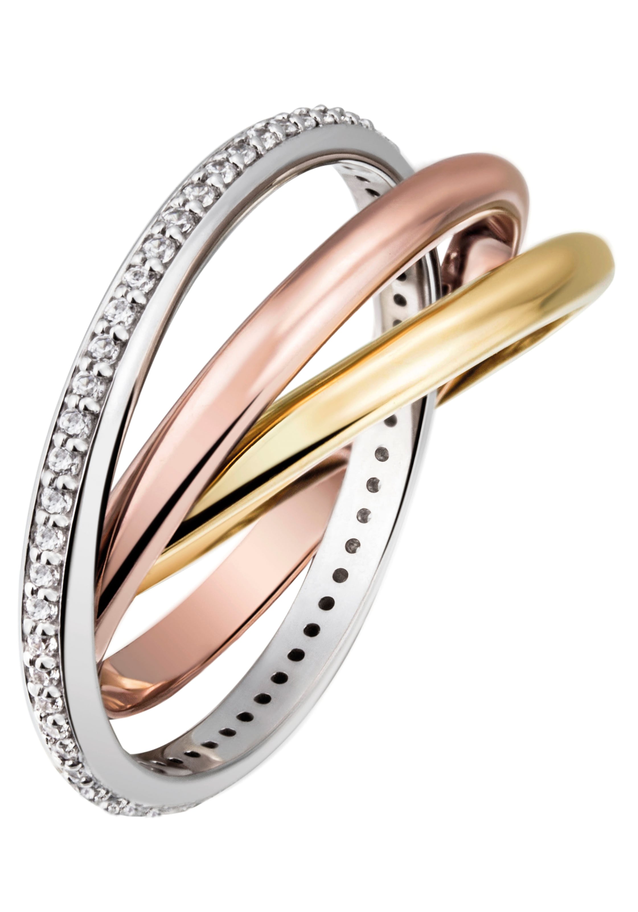 Goldring »Schmuck Geschenk Gold 585, verschlungen, tricolor-Optik, massiv«, mit Diamanten