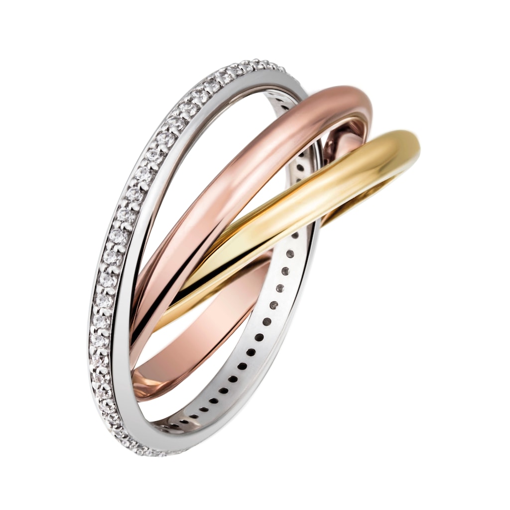 Firetti Goldring »3-fach verschlungen tricolor-Optik massiv und glänzend« mit Diamanten