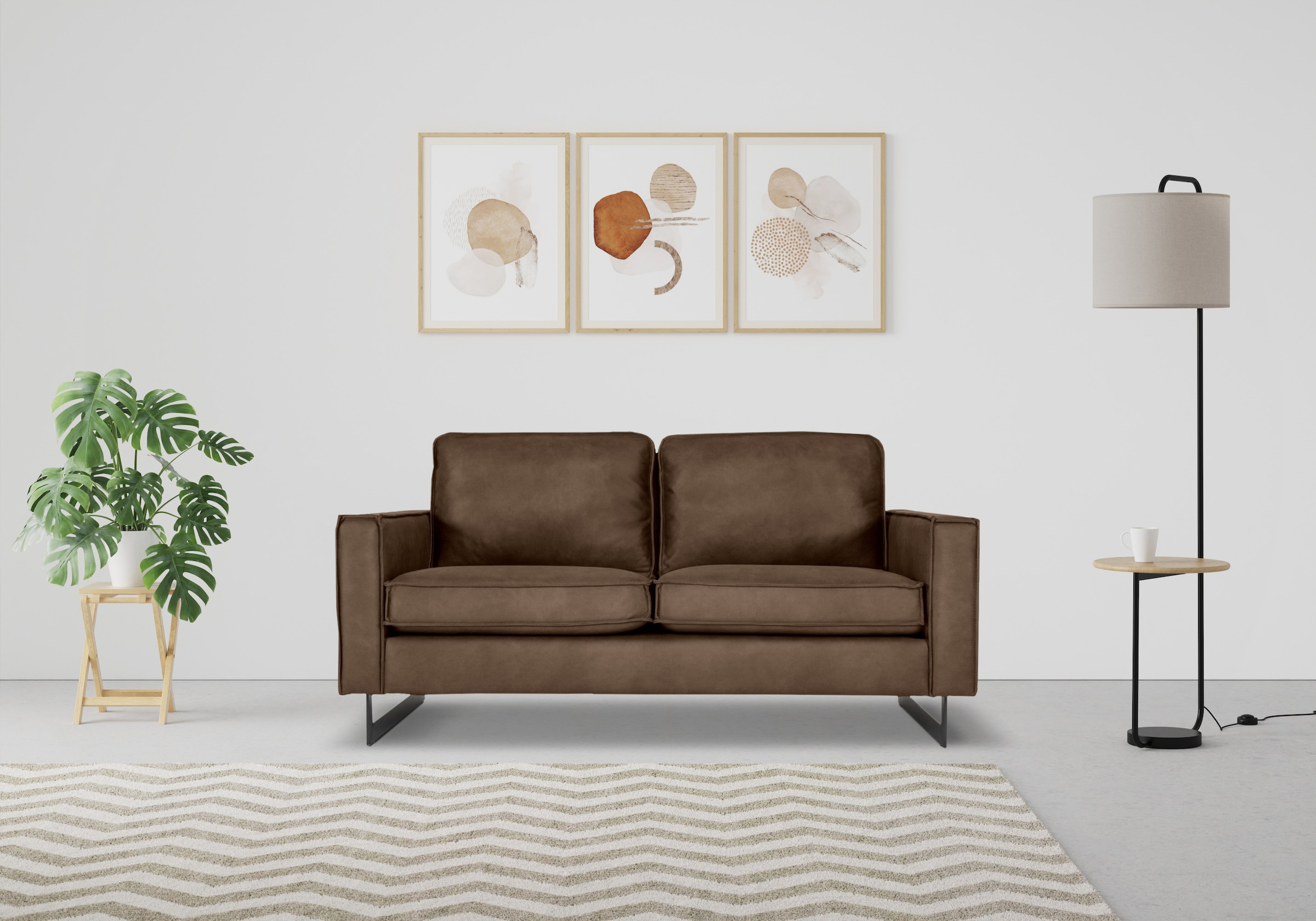 Places of Style 2-Sitzer »Pinto, 166 cm, Cord, Chenille, Lederoptik«, mit Keder, schwarze Metallfüße, Wellenunterfederung