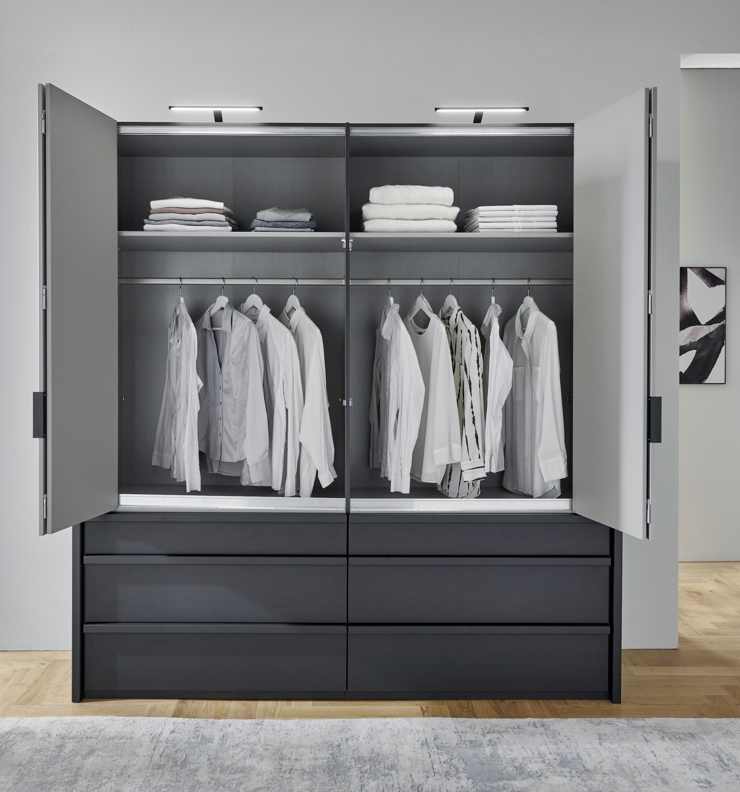 Wimex Falttürenschrank »Oxford by fresh to go, in 3 Breiten und 2 Höhen, Made in Germany«, (mit Schubladen, wahlweise mit oder ohne Spiegel), mit hochwertigen Falttüren für den perfekten Überblick
