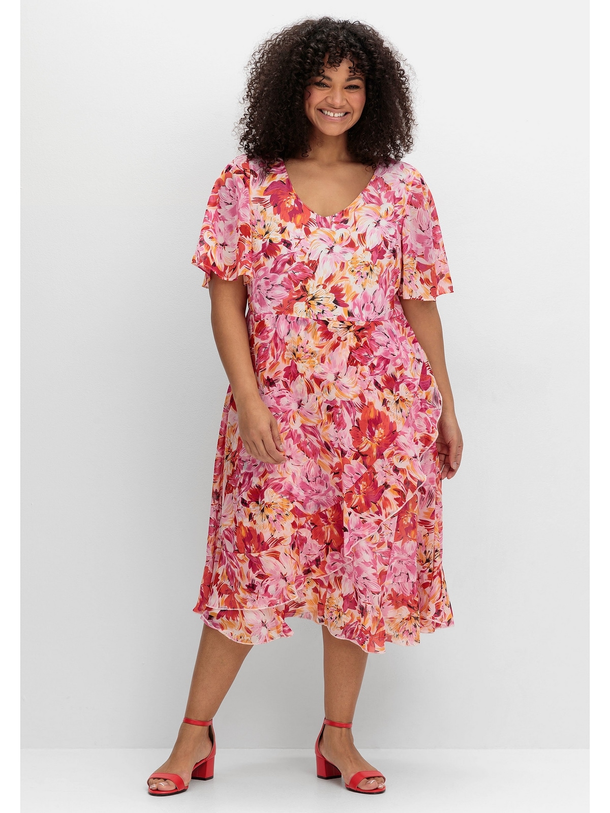 sheego by Joe Browns Chiffonkleid »Große Größen«, mit Blumendruck und Flügelärmeln