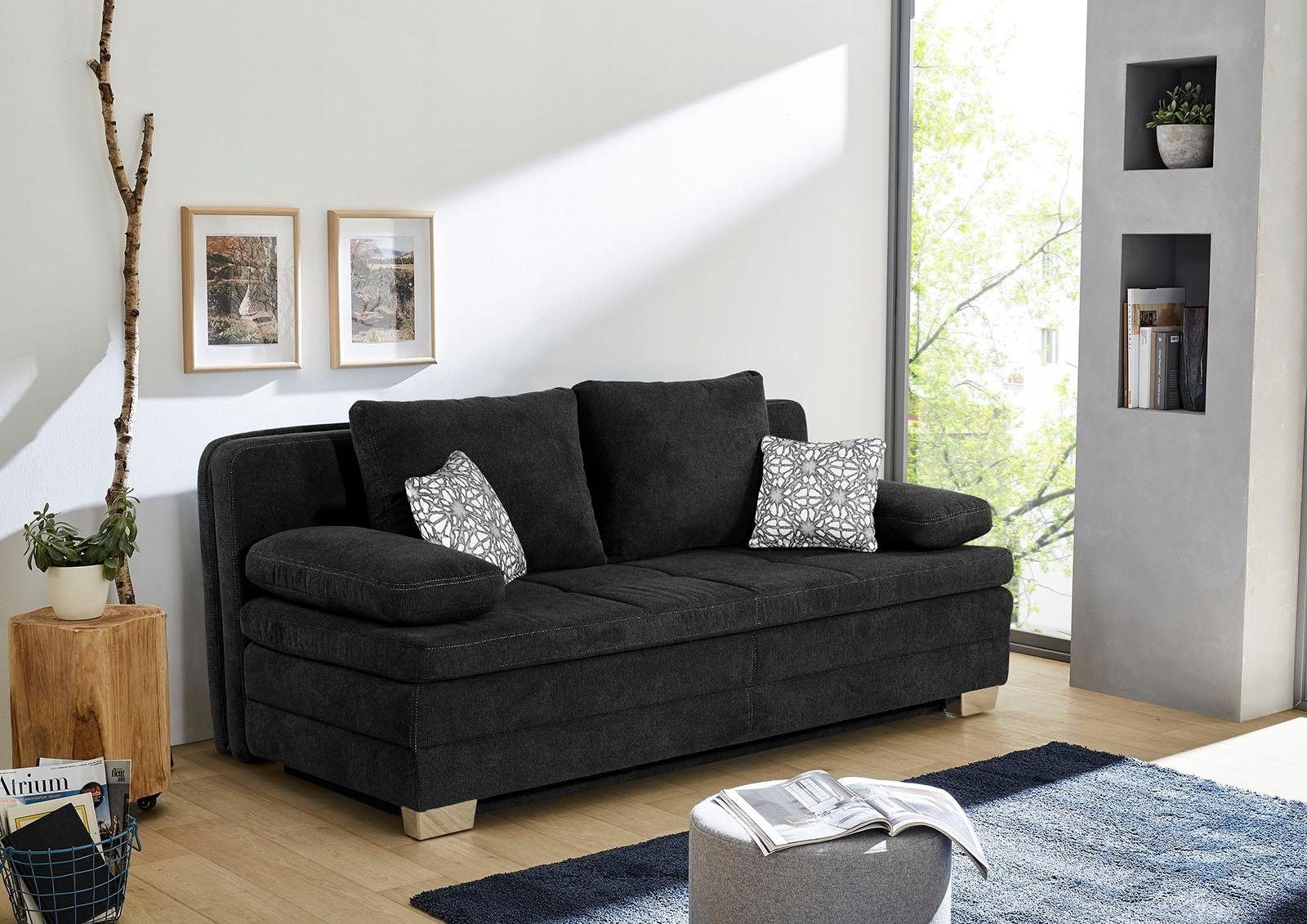 Jockenhöfer Gruppe 1100000002199 "Lincoln, B: 203 cm, Liegefl. 160x203 cm, Dauerschläfer" mit Schlaffunktion, Bettkasten, Kaltschaumtopper & 2 Zierkissen