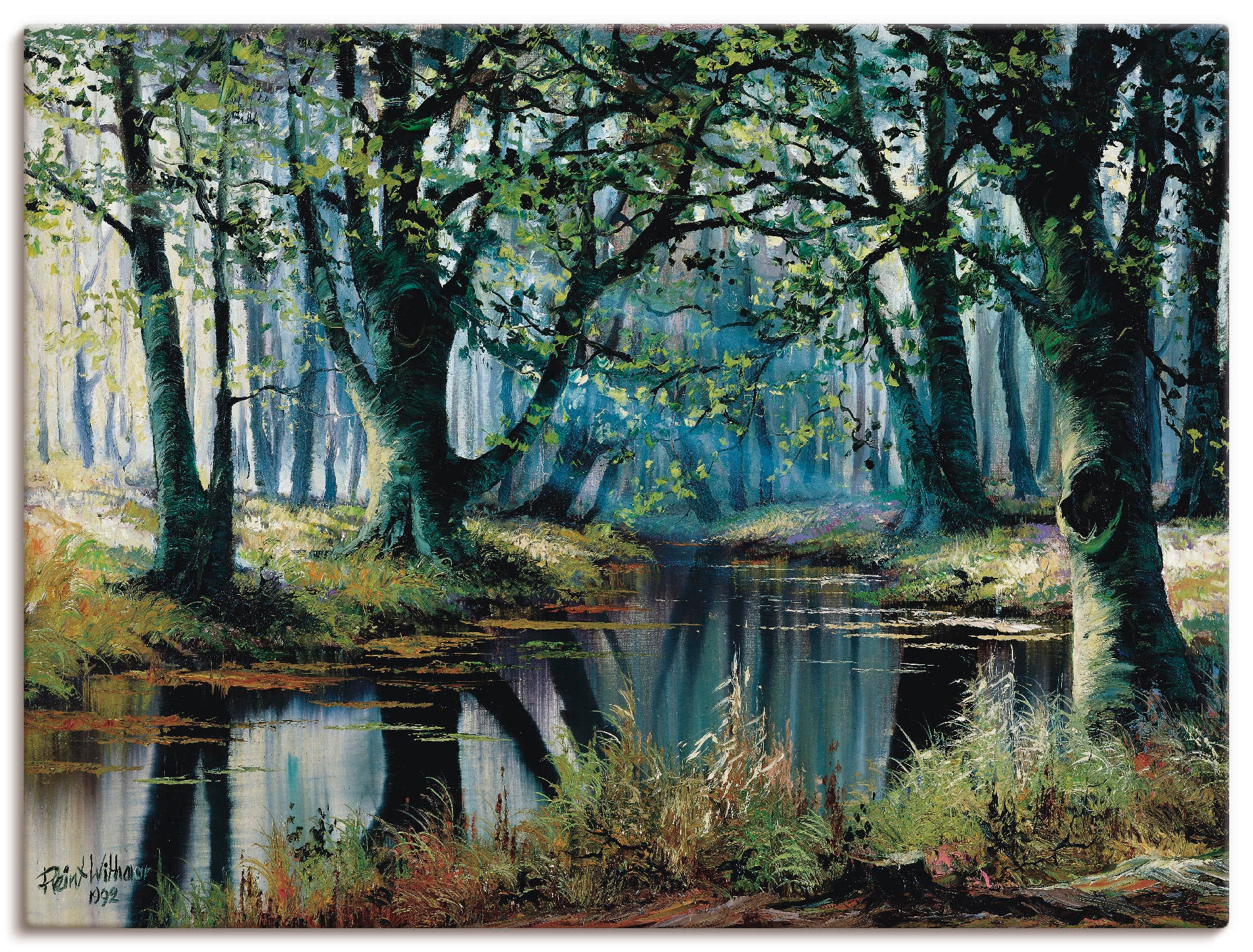 BAUR in von Poster Leinwandbild, bestellen Größen versch. Wandbild Wandaufkleber Wald, (1 Artland den oder als St.), Bäumen«, | »Ruhe