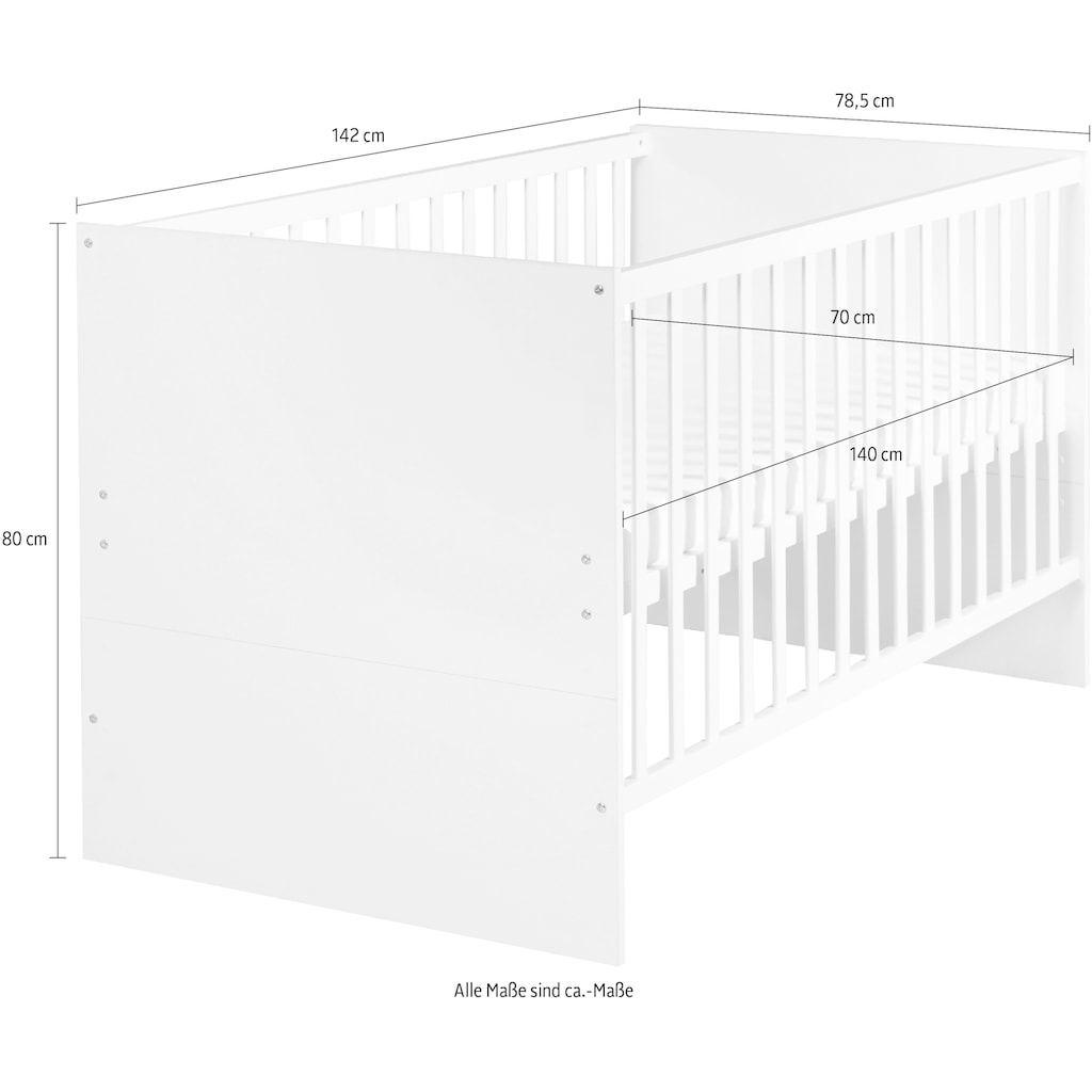 roba® Babybett »Kombi-Kinderbett Anton, 70x140 cm«, (1 tlg.), 3-fach verstellbar und herausnehmbare Schlupfsprossen