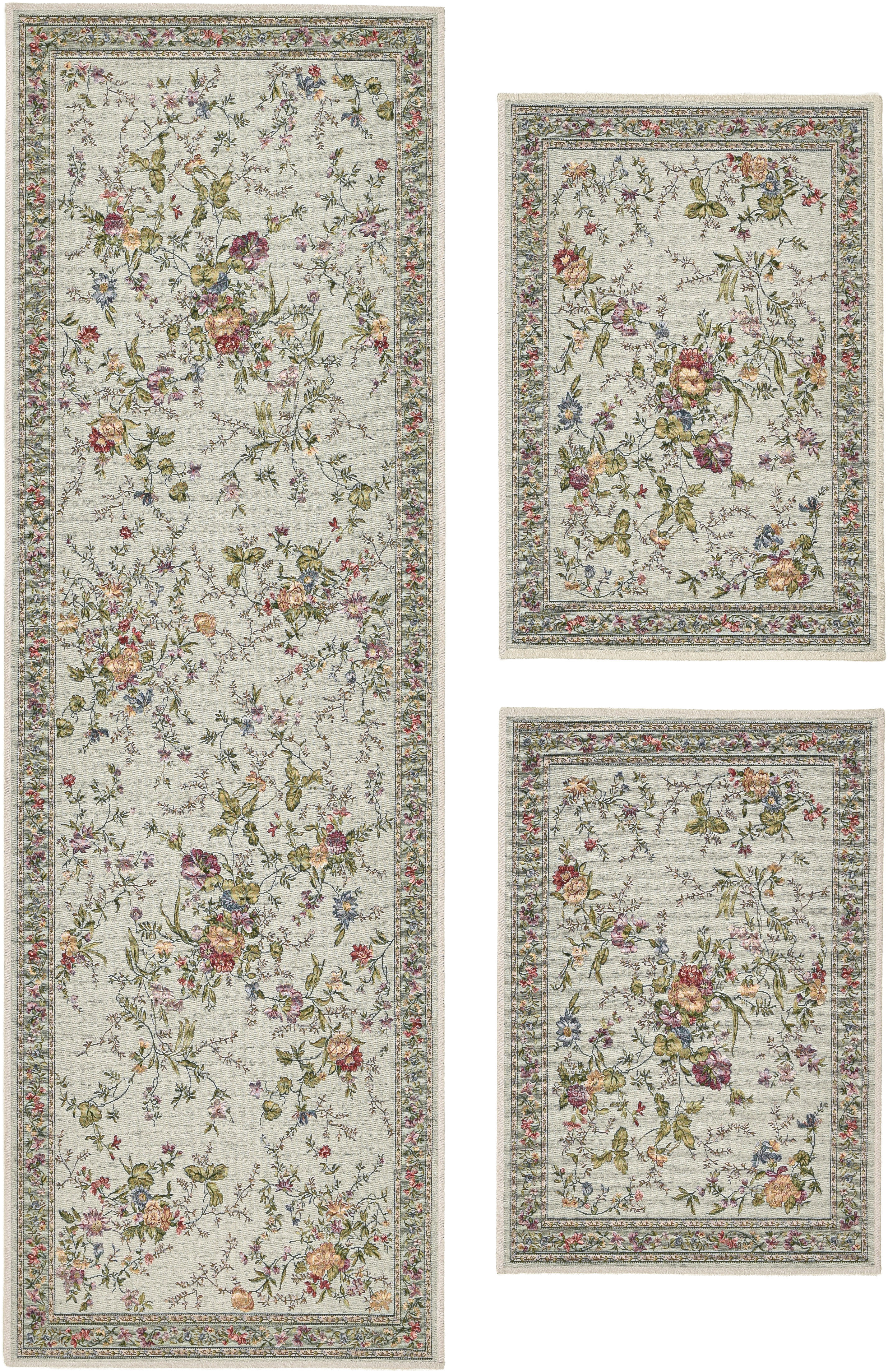 THEKO Bettumrandung "Flomi Sagrini" Höhe 3 mm 3 Stk. tlg. Teppich-Set, Flachgewebe, Pastell-Farben, Blumen Design, mit Bordüre
