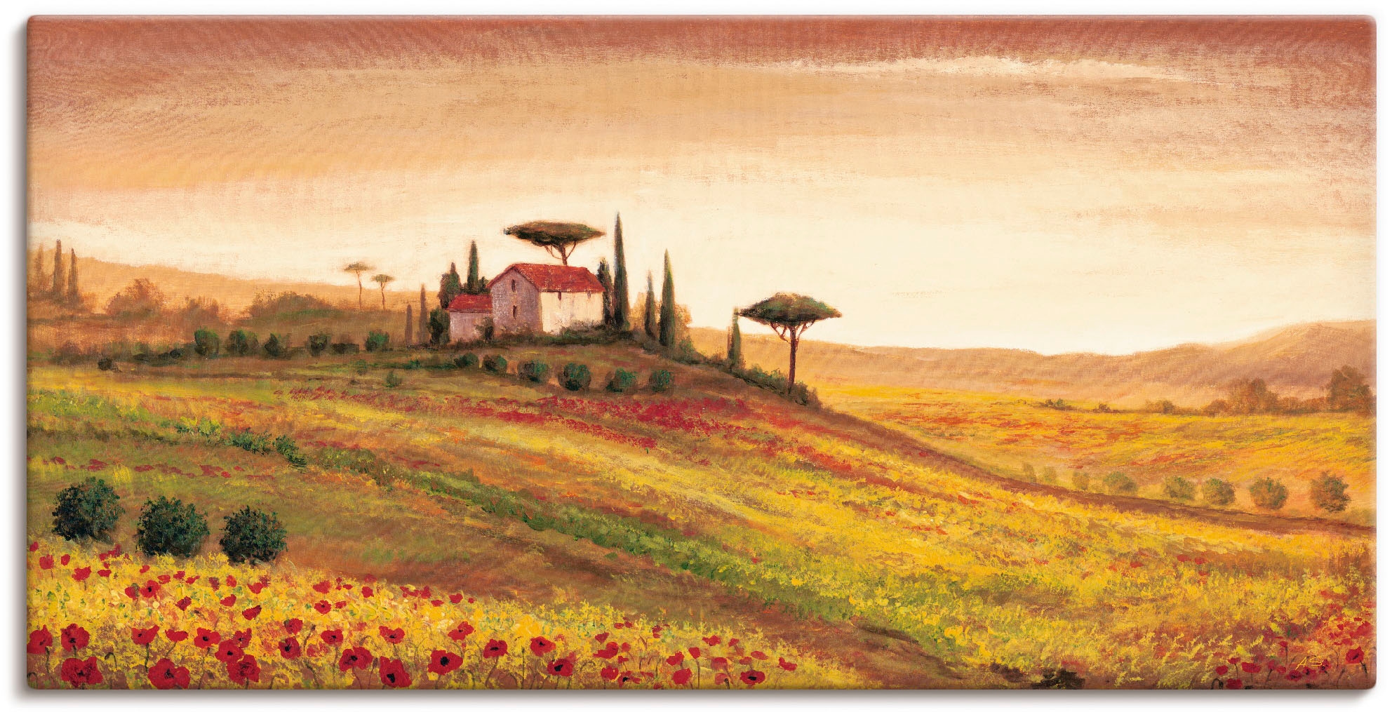 Artland Leinwandbild "Toskanalandschaft mit Mohnblumen" Europa 1 Stk. tlg. günstig online kaufen