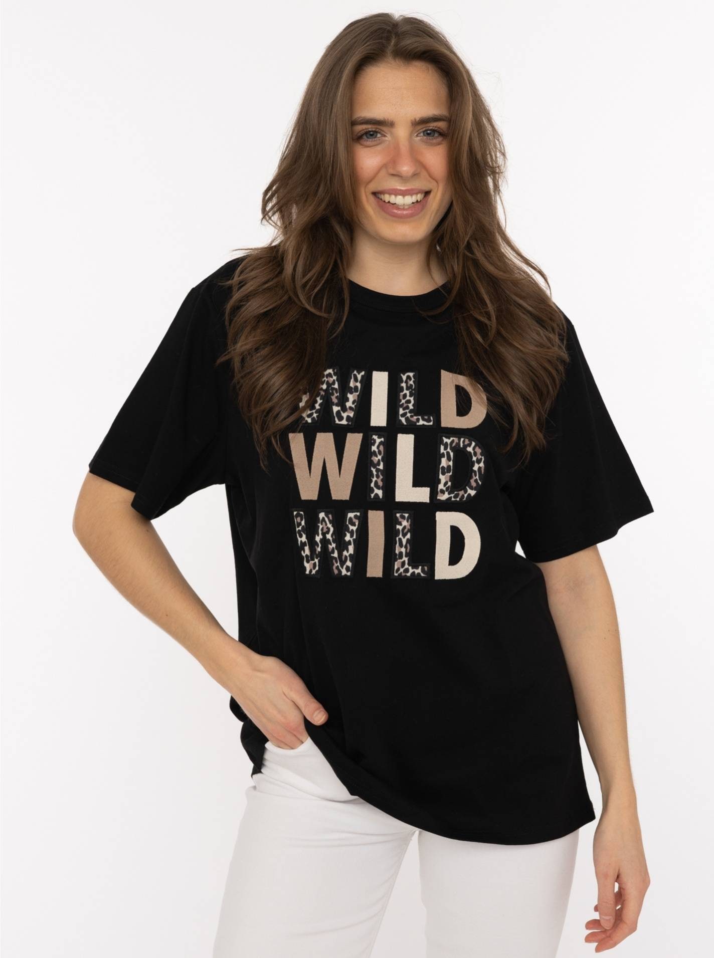 Zwillingsherz T-Shirt ""Wild Wild Wild"" großer, gestickter Schriftzug mit günstig online kaufen