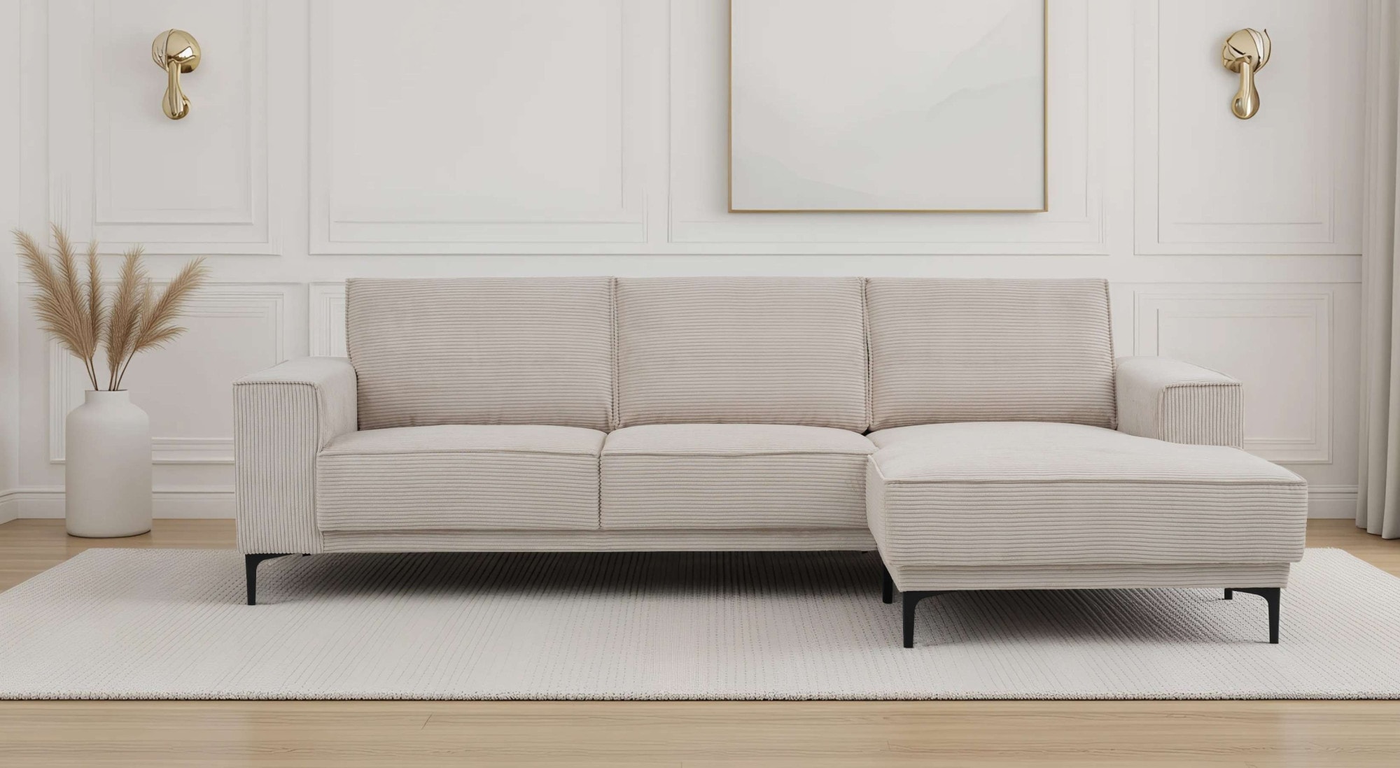 OTTO home Ecksofa »OLAND Cord L-Form, B: 280 cm, Skandi-Design« L-Form, 280 cm, Wellenunterfederung, Skandi-Design, Metallfüße