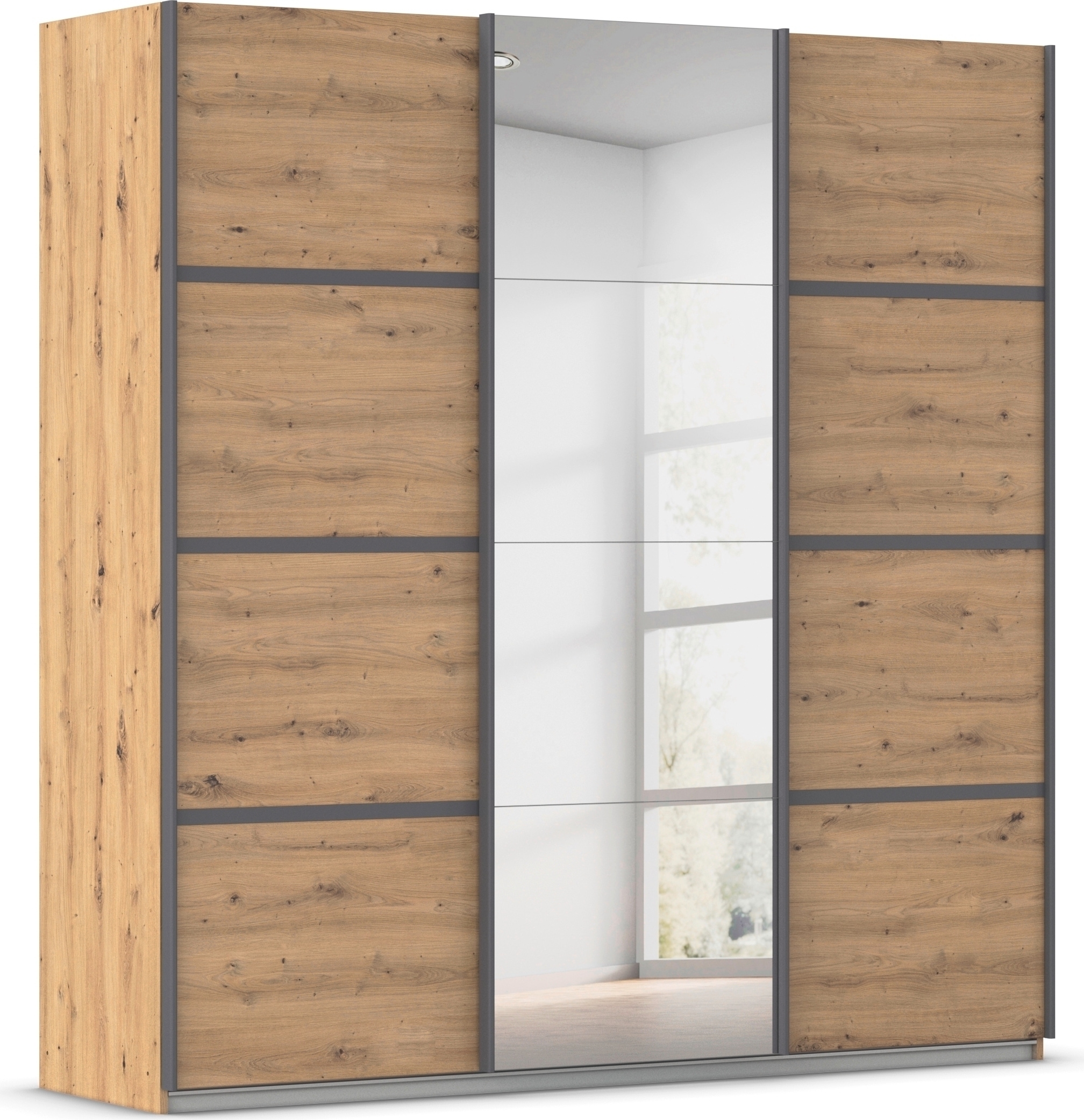 OTTO home Kleiderschrank "Mehrzweckschrank Aktenschrank Möbel Mietswohnung Schlafzimmer AVOLA" 3 verschiedene Ausstattungen BASIC/CLASSIC/PREMIUM (inkl. SOFT-CLOSE), Eiche Artisan, Leisten GRAUMETALLIC