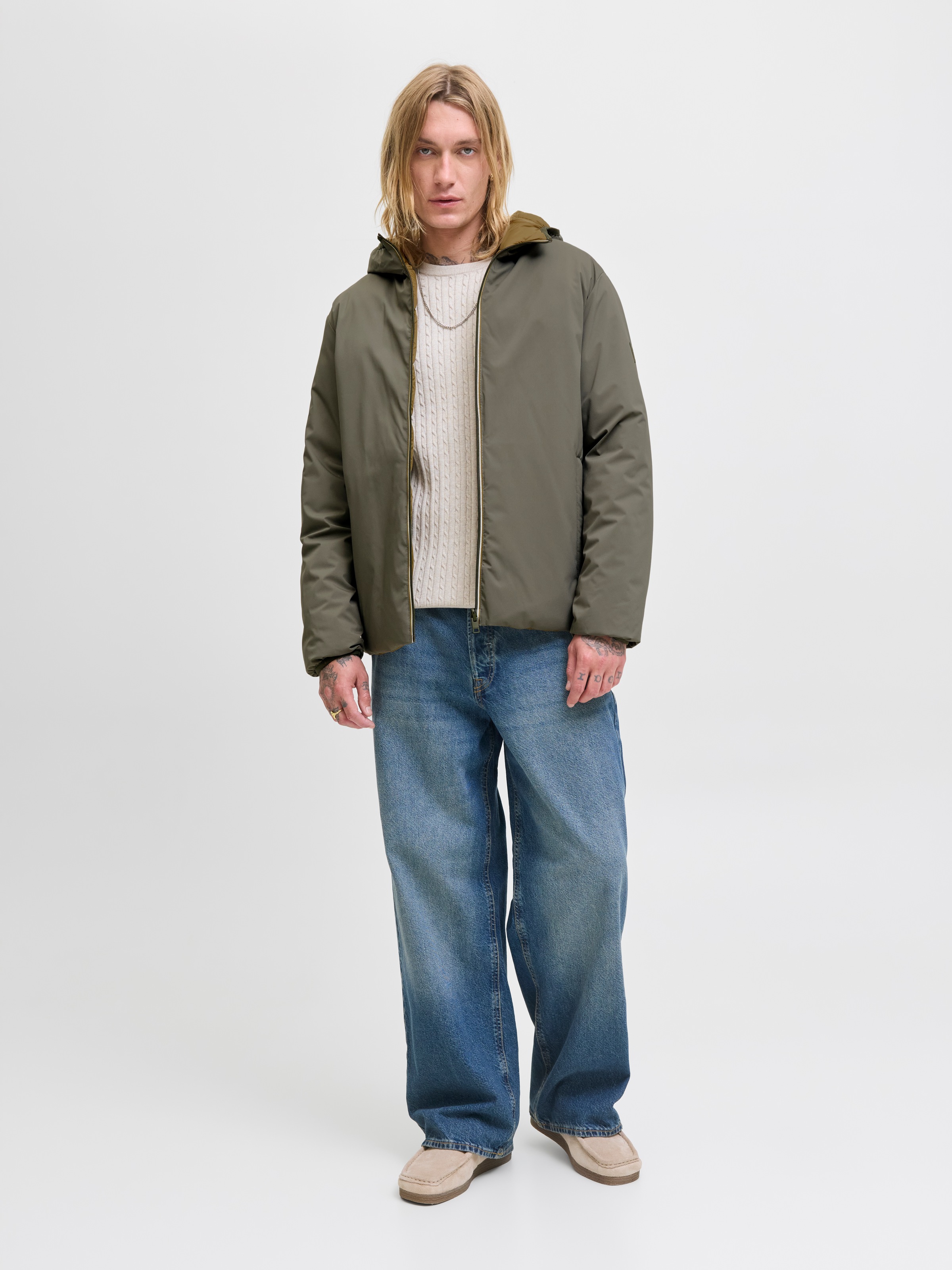 Outdoorjacke JACK & JONES "JJEBROOK REVERSIBLE JACKET SN", Herren, Gr. XL, grün (olive night), Web, Obermaterial: 100% Polyester, unifarben, regular fit, hoch geschlossener Ausschnitt, Bündchen, Jacken Outdoorjacke 3