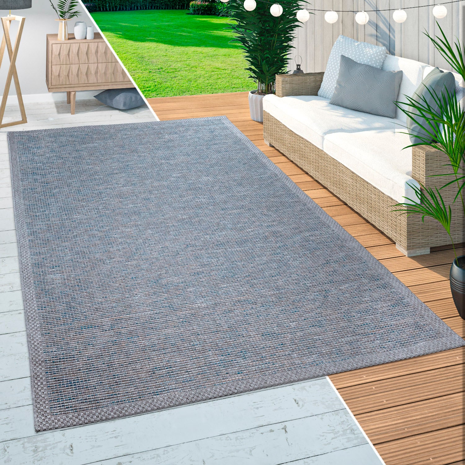 Paco Home Teppich »Quebec 135«, auf und Bordüre, BAUR rechteckig, geeignet Outdoor mit meliert, | In- Flachgewebe, Rechnung