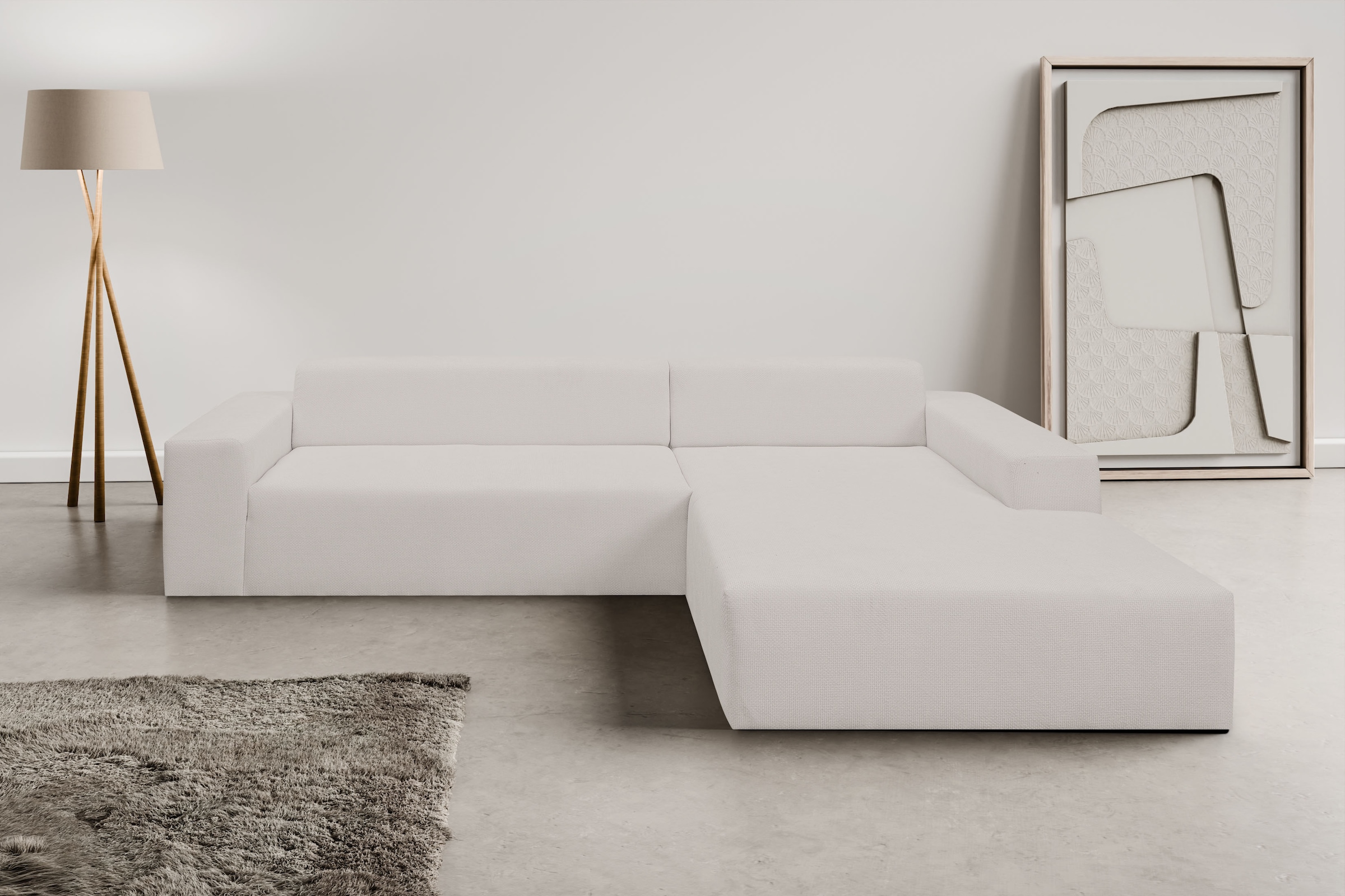 WERK2 Ecksofa "Zeus-XL 311 cm breit, bequemes Mega-Sofa in L-Form, große Sitztiefe" Curvy-trend Chenille Big-Sofa mit 210 cm XXL-Ottomane für 2 Personen
