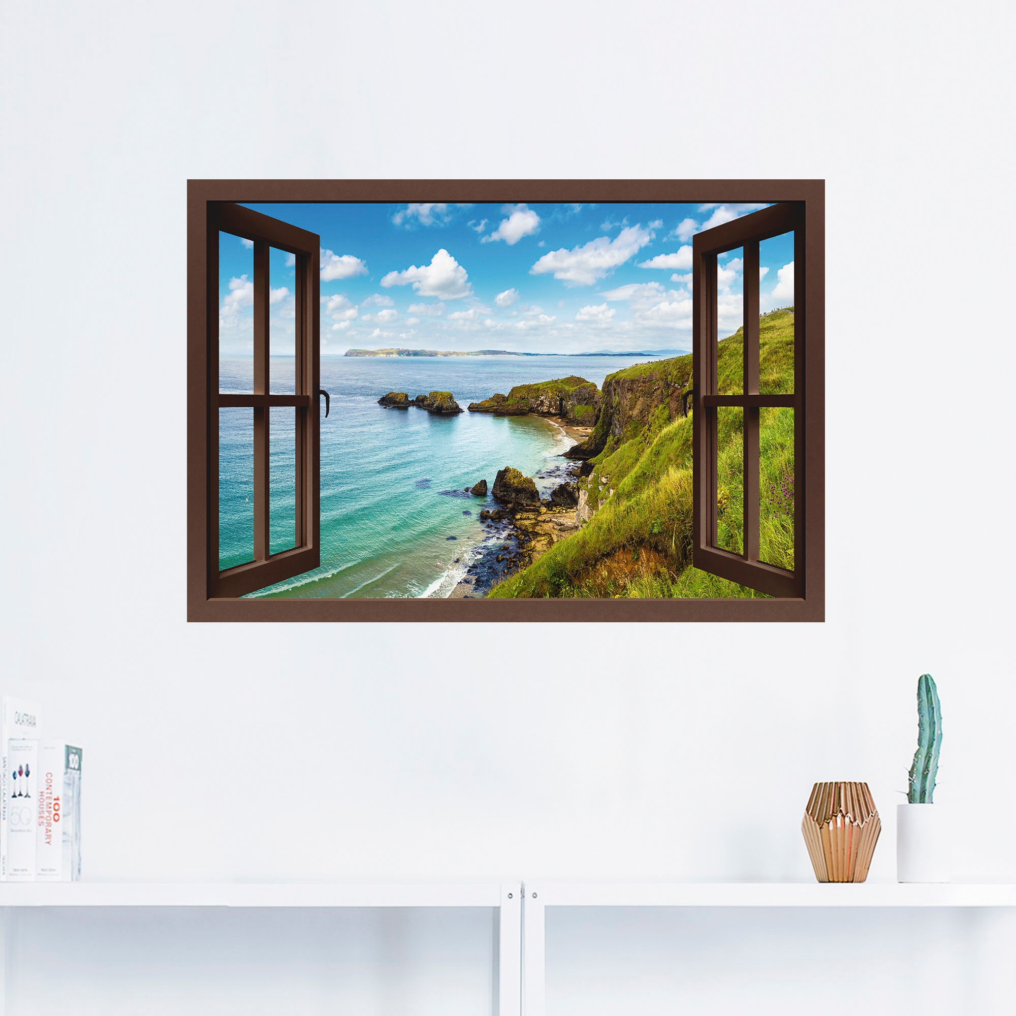 Artland Wandbild »Küstenweg in Nordirland durchs Fenster«, Meer Bilder, (1 St.), als Alubild, Outdoorbild, Leinwandbild, Wandaufkleber, versch. Größen