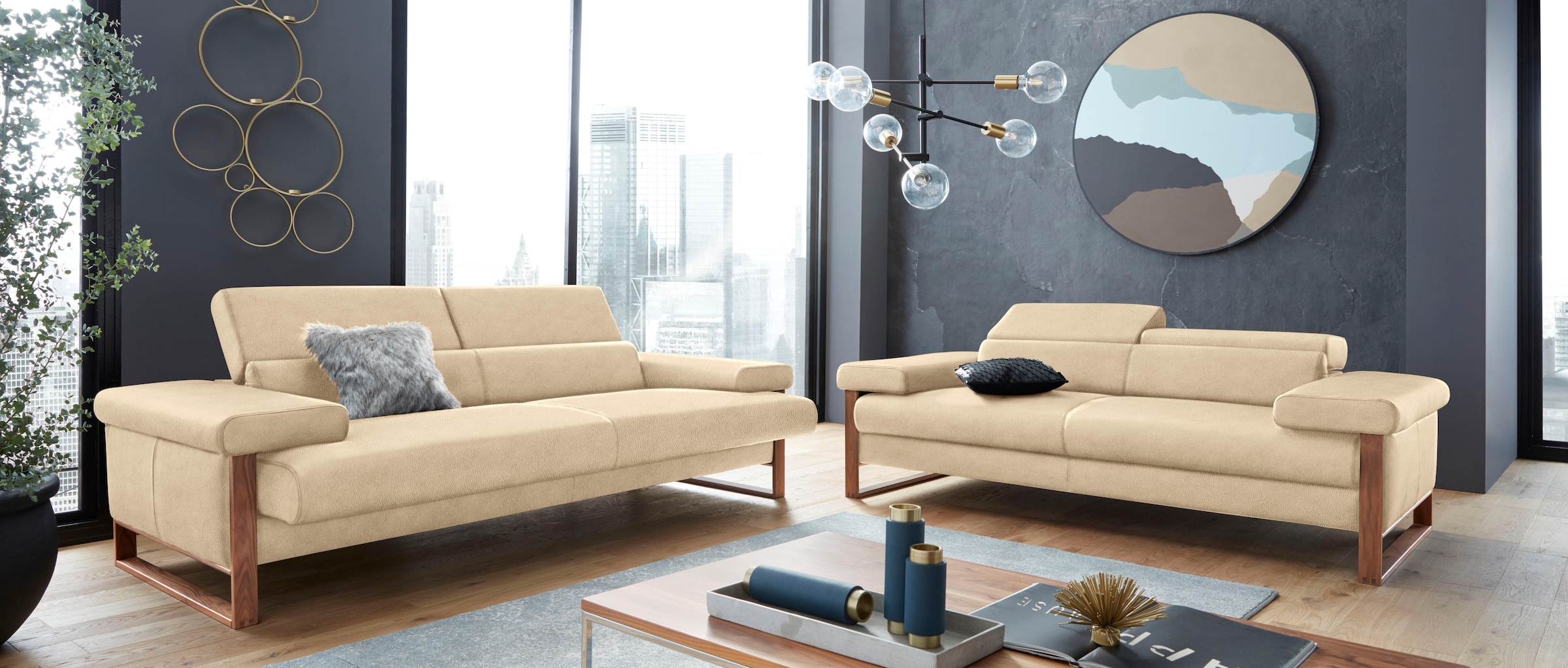 W.SCHILLIG 2-Sitzer »finn«, German Design Award 2016, Fußgestell Nussbaum natur, Breite 210 cm
