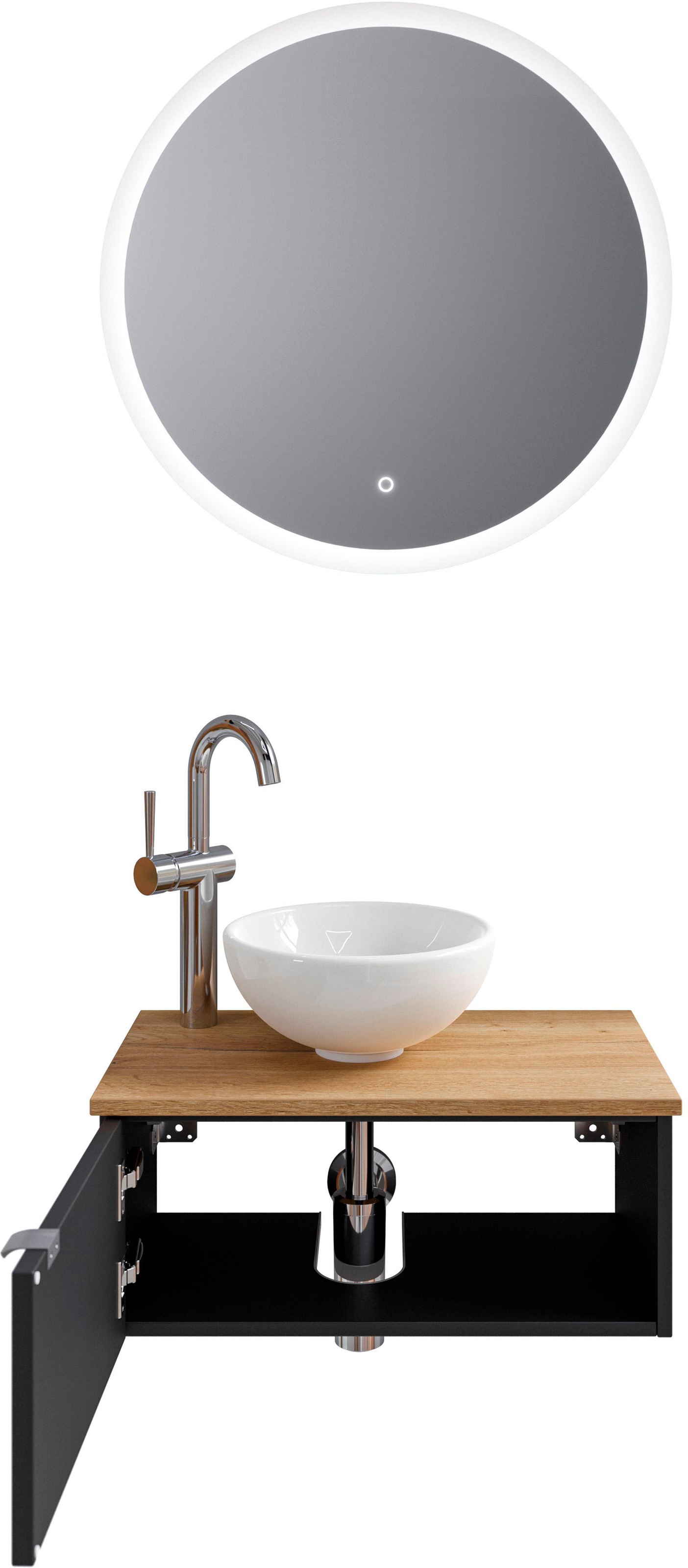 Saphir Badmöbel-Set »Serie 6915«, (4 St.), Gäste-Bad, 70 cm breit, mit LED-Spiegel, offenem Fach und 1 Tür