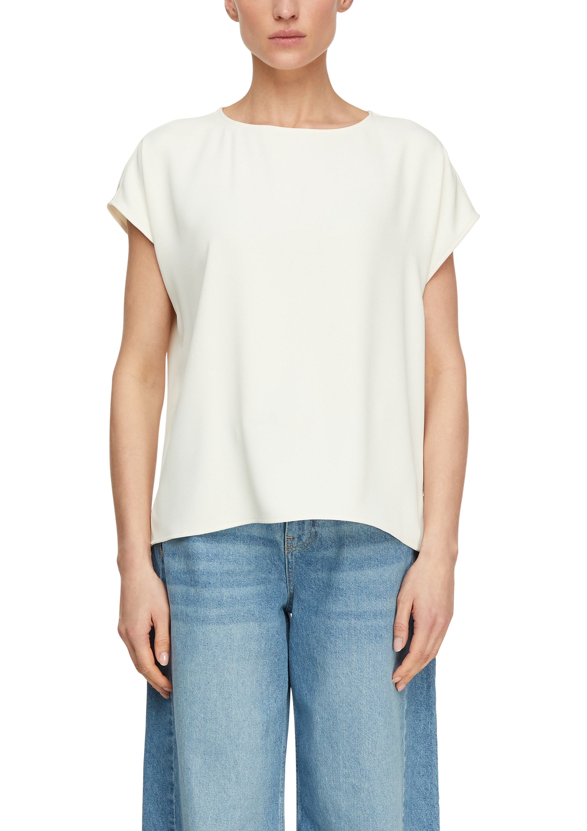 COMMA Damen Kurzarmbluseeggnog, Gr. 44, unifarben, Web, Obermaterial: 97% Polyester, 3% Elasthan, Blusen, Sommerbluse - unifarben - mit Stretch