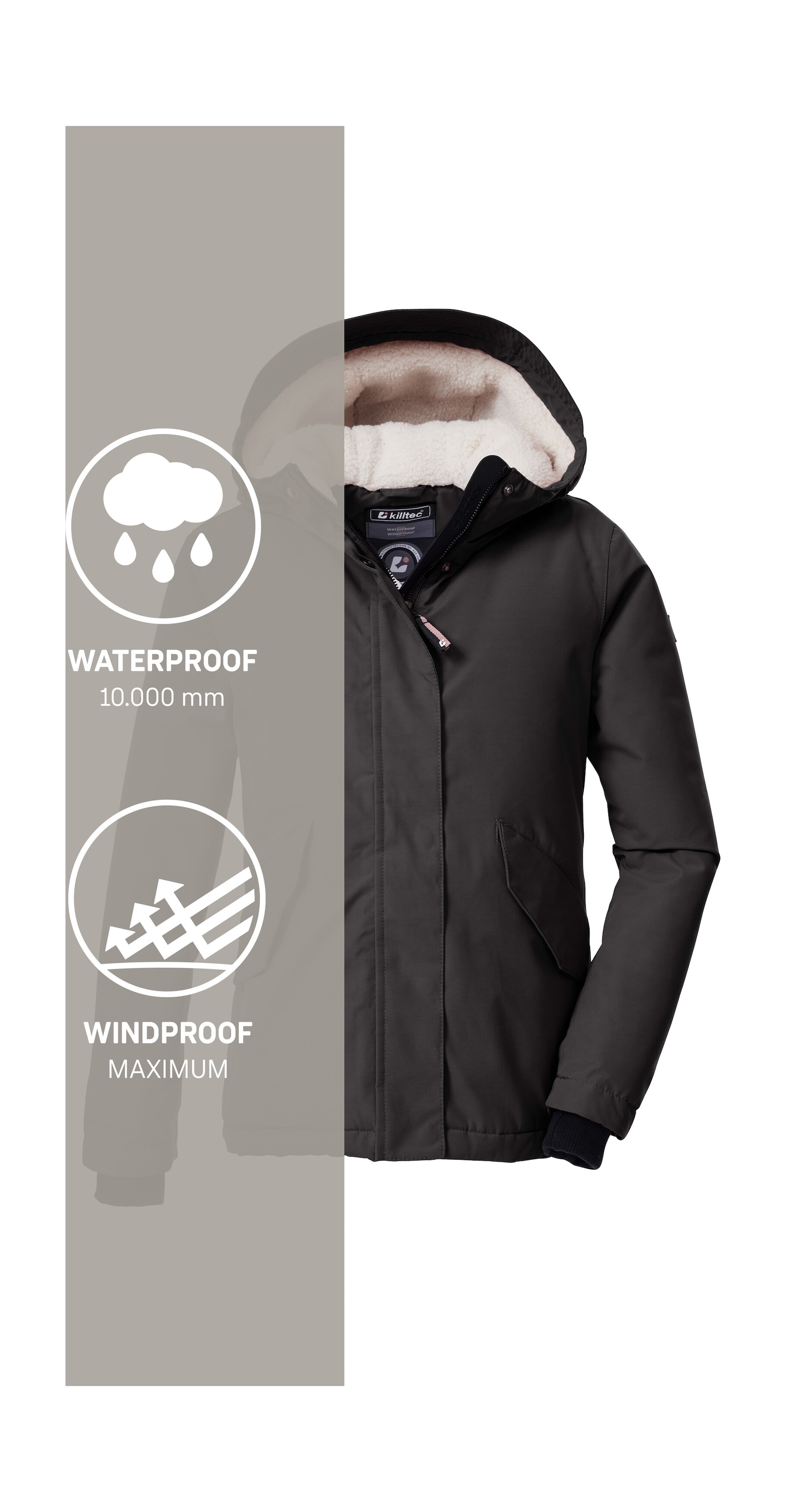 Killtec Funktionsjacke »KOW 235 GRLS JCKT«, Wind- und wasserdichte Kids-Jacke mit Teddyfell, PFAs-frei imprägniert