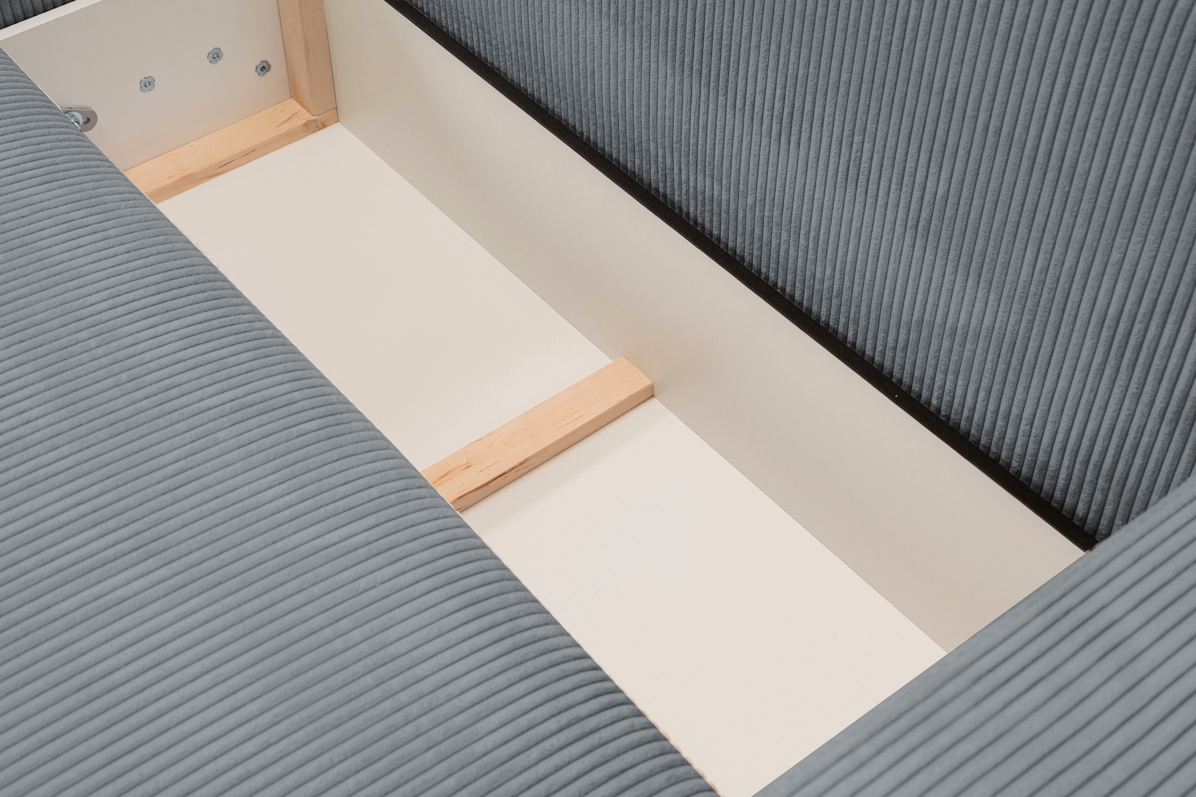 WERK2 Ecksofa »Rotterdam-L, kuschelweicher Cord oder Breitcord, L-Form, Breite 267 cm«, Design Ecksofa mit Schlaffunktion & Bettkasten, Cord, Grau