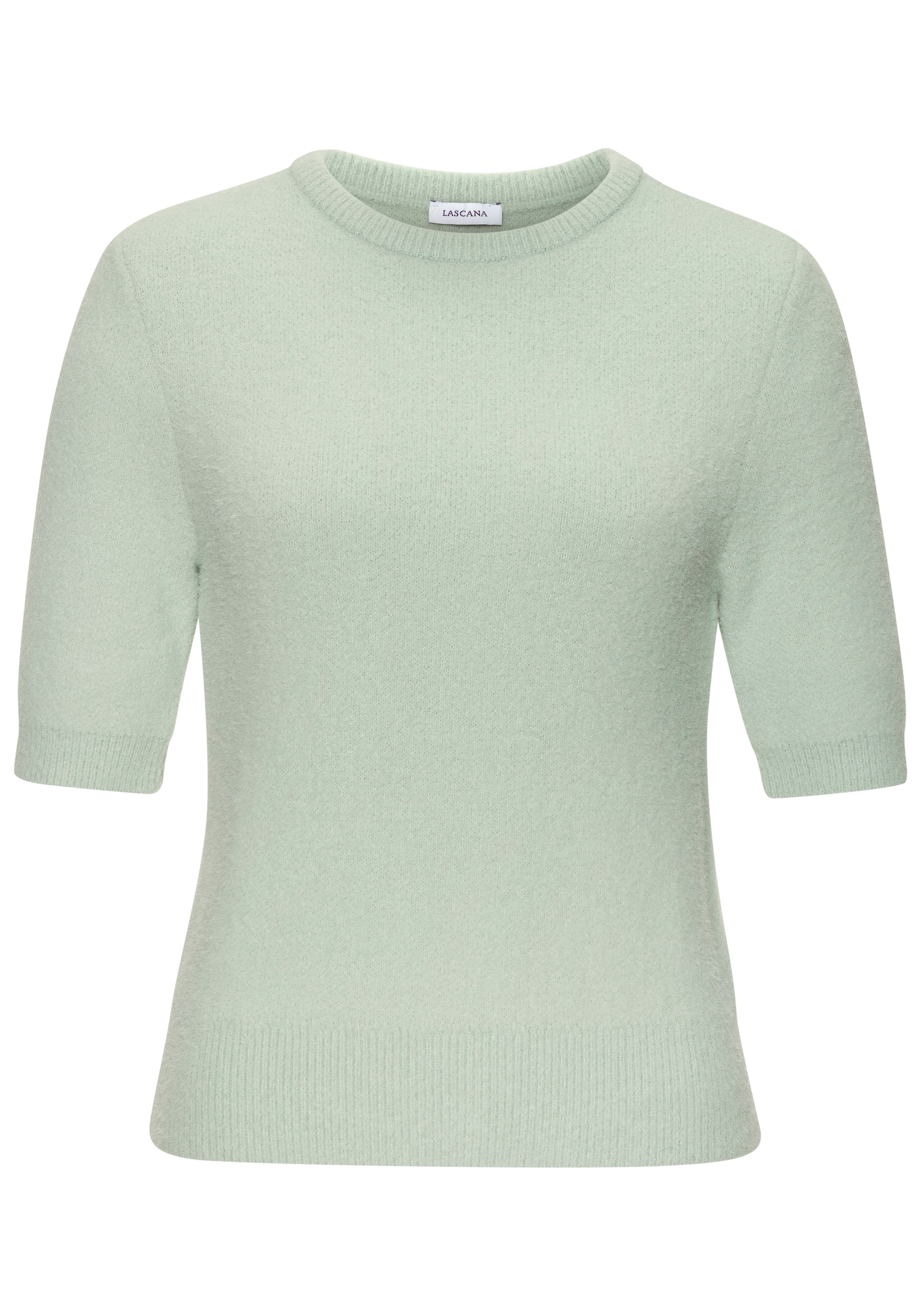 LASCANA Kurzarmpullover, flauschiger Strickpullover, figurnaher Schnitt