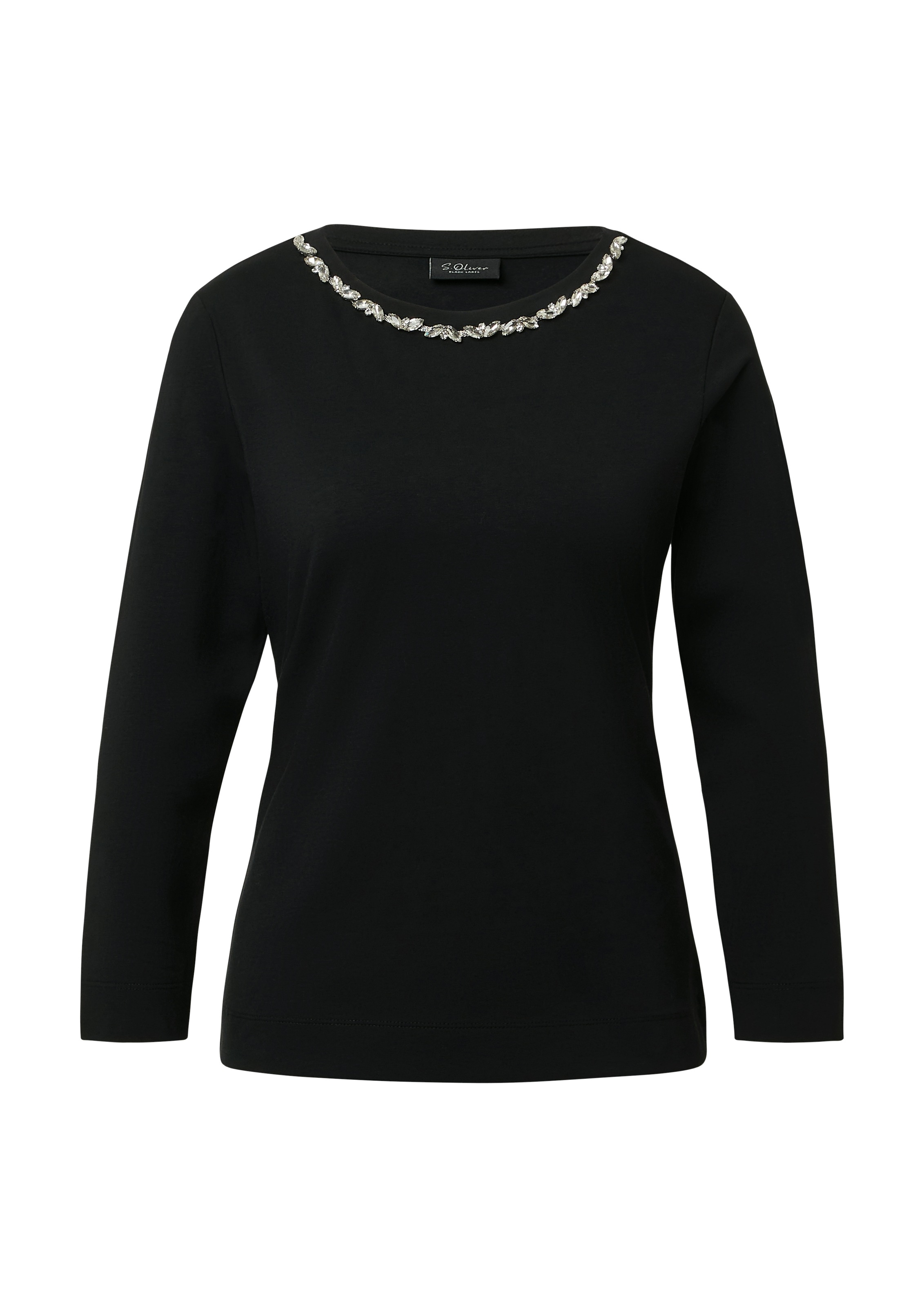 Thumbnail - s.Oliver BLACK LABEL Langarmshirt mit Glitzersteinen am Rundhals