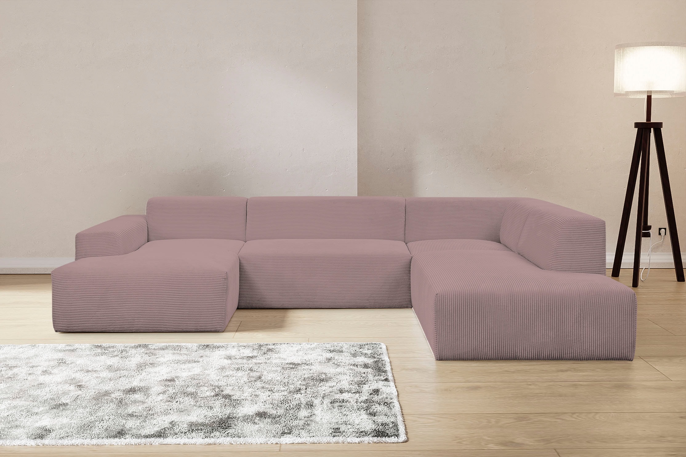 WERK2 Wohnlandschaft "Zeus-U 330 cm breit, viel Platz, modern und zeitlos" Curvy Trend mit urbaner Optik auch in weichem Cord, U-Form