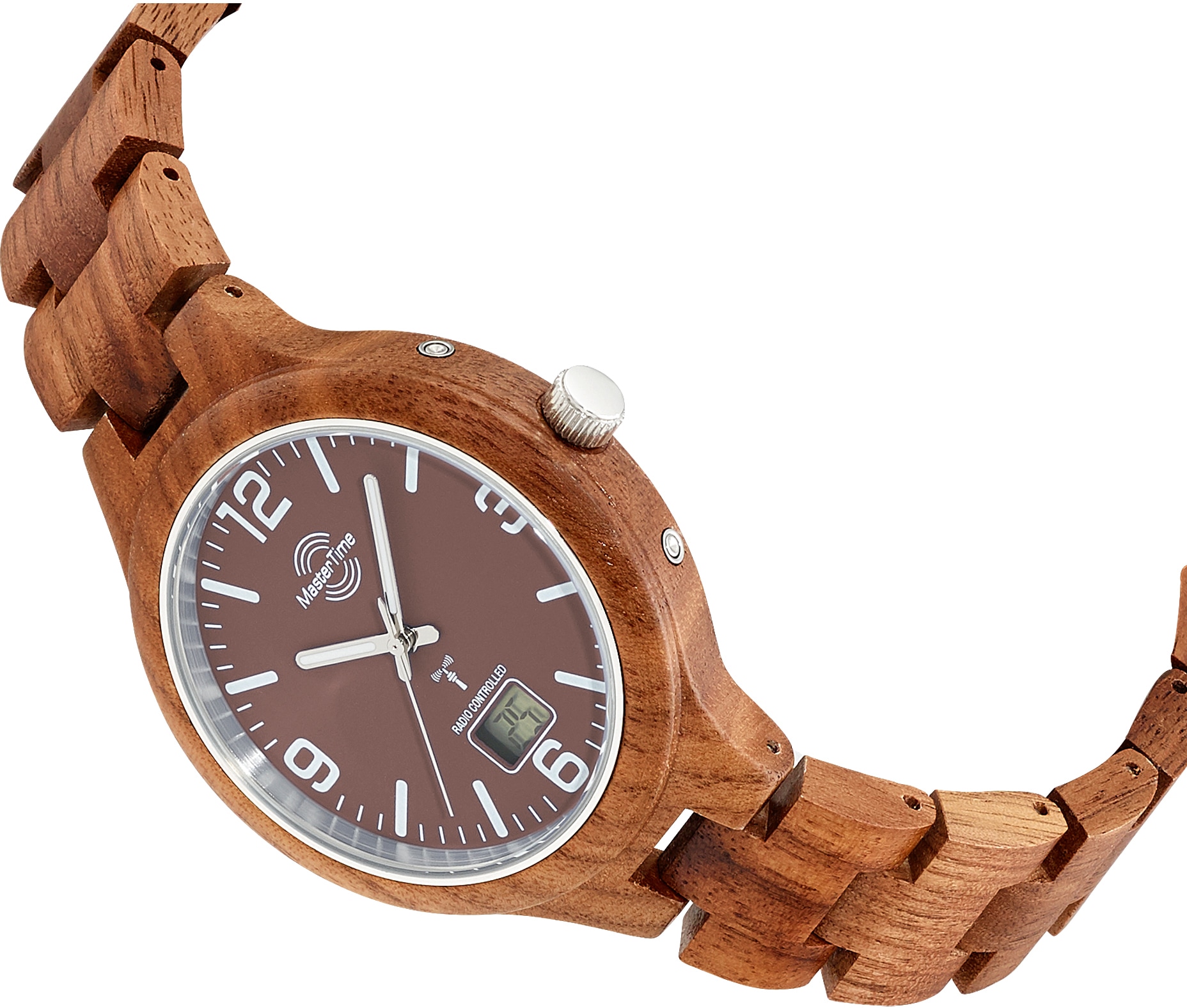 MASTER TIME Funkuhr »Specialist Wood«, Armbanduhr, Quarzuhr, Holzuhr, Herrenuhr, Datum, Leuchtzeiger