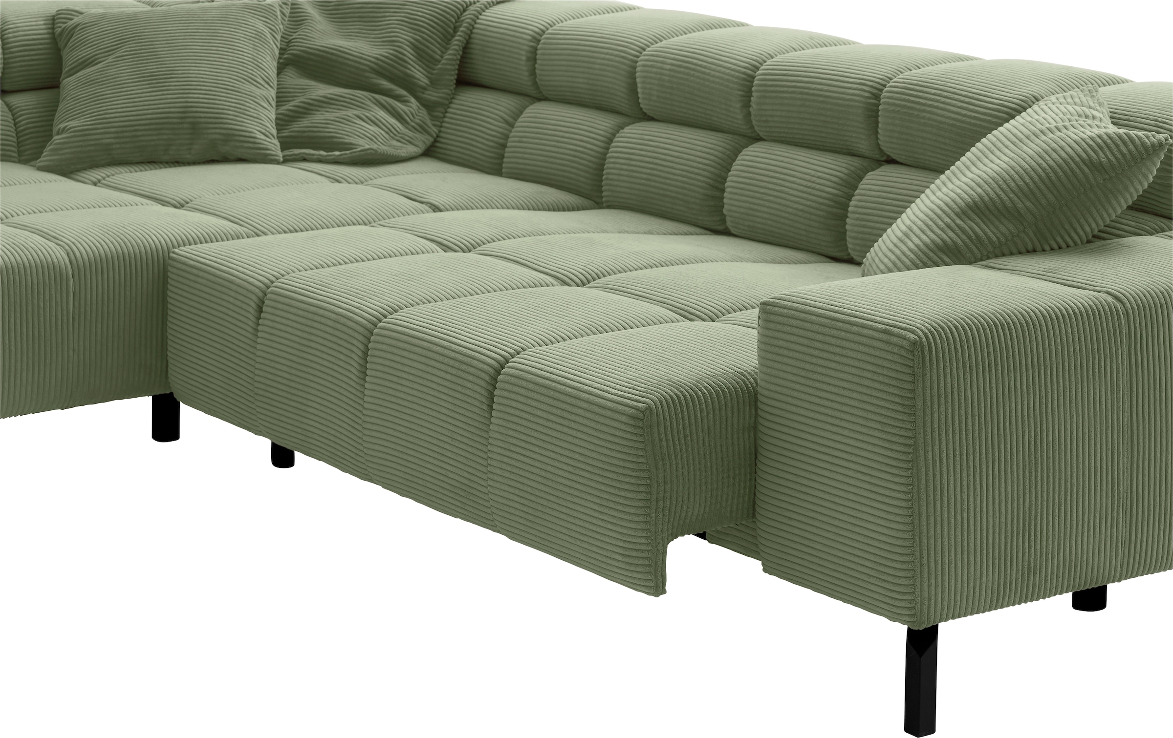 INOSIGN Ecksofa »Ancona New, wahlweise motorische Sitztiefenverstellung, auch in Cord«, feine Steppung, mit Kopfteilverstellung, 3 Zierkissen, L-Form