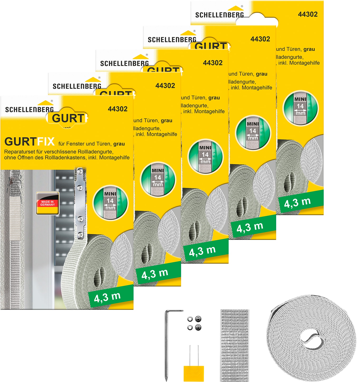 SCHELLENBERG Reparatur-Set "Rollladen Gurtfix für das Rollladensystem Mini" Set, 5 Stk. tlg. für alte Gurtbänder in unterschiedlichen Farben, 14 mm x 4,3 m