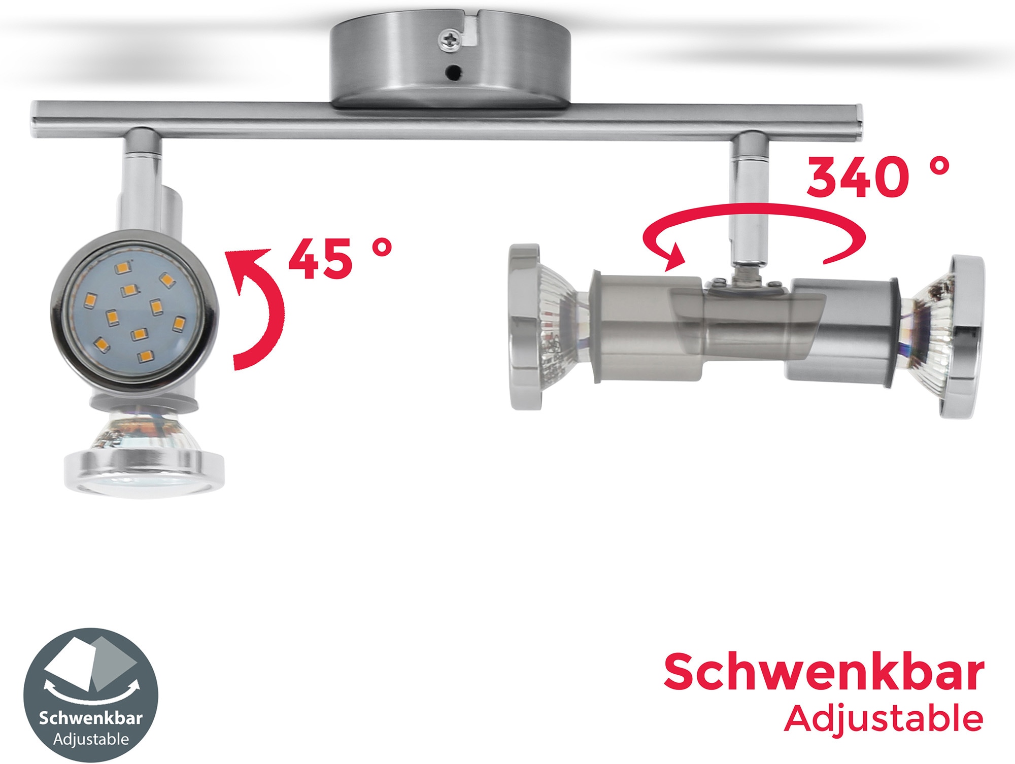 B.K.Licht LED Deckenleuchte »Aurel«, 2 flammig, Leuchtmittel GU10 | LED wechselbar, Badlampe, IP44, Deckenstrahler, GU10, Spot, Decke, Leuchte, Lampe 5W