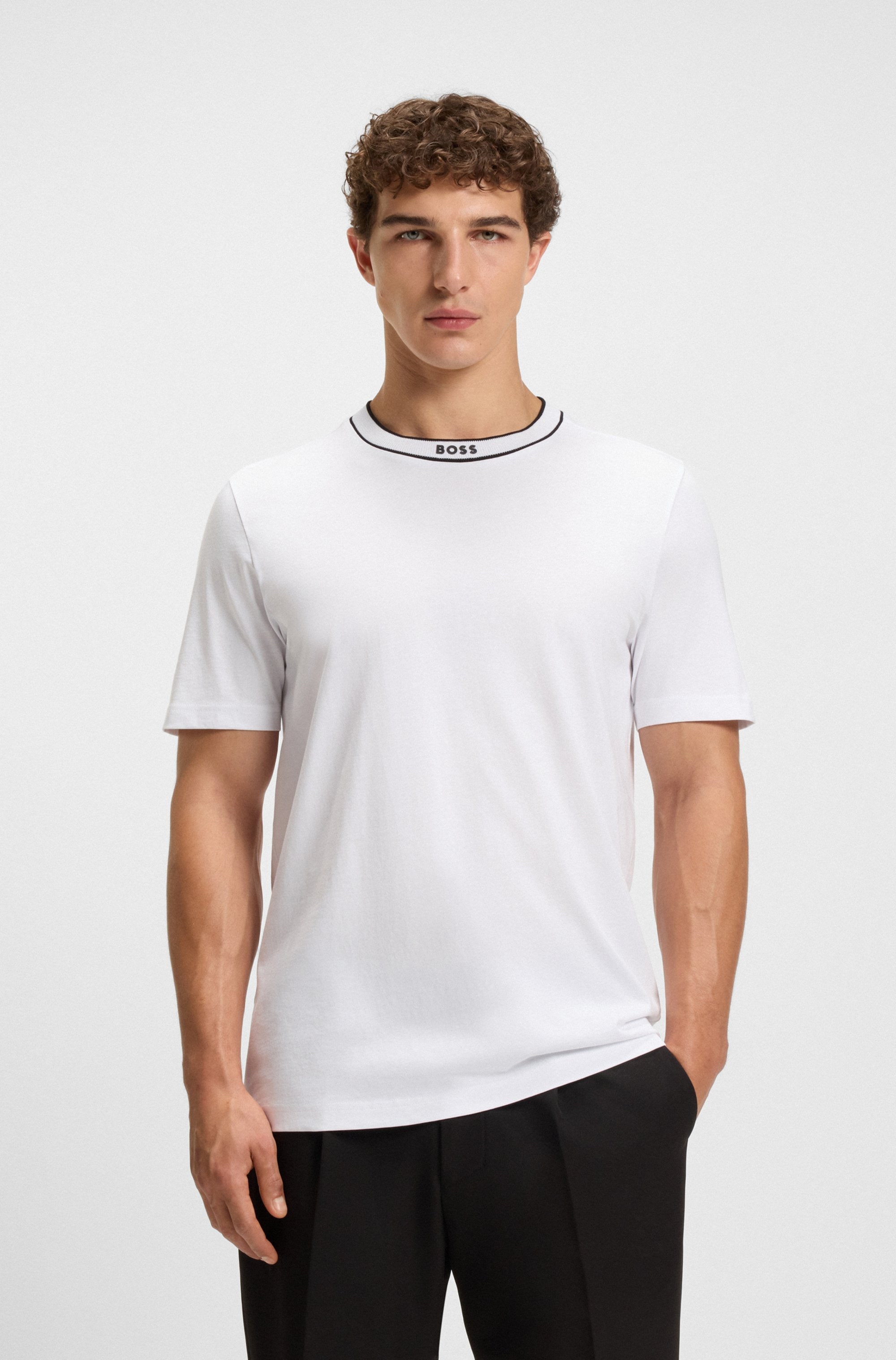 BOSS GREEN T-Shirt "Tee" 100% Cotton, mit Streifendetail am Ausschnitt